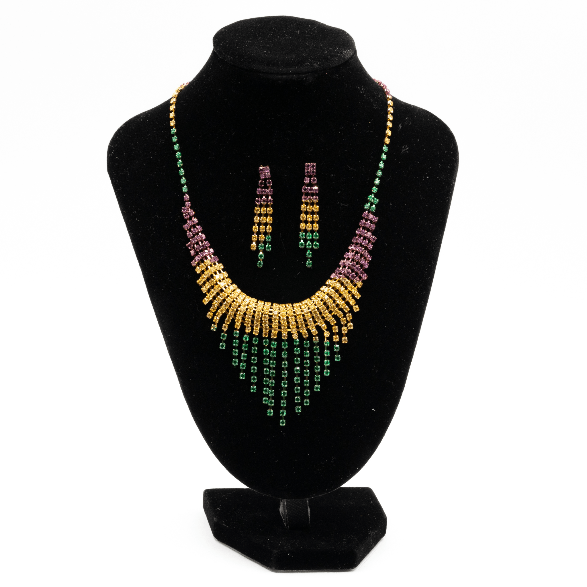 Mardi Gras Beaded Fringe Necklace & Earring Set - Mardi Gras Accessories - Mardi Gras Hub - Mardi Gras Earrings - Mardi gras Necklace Sets - Mardi Gras Hub