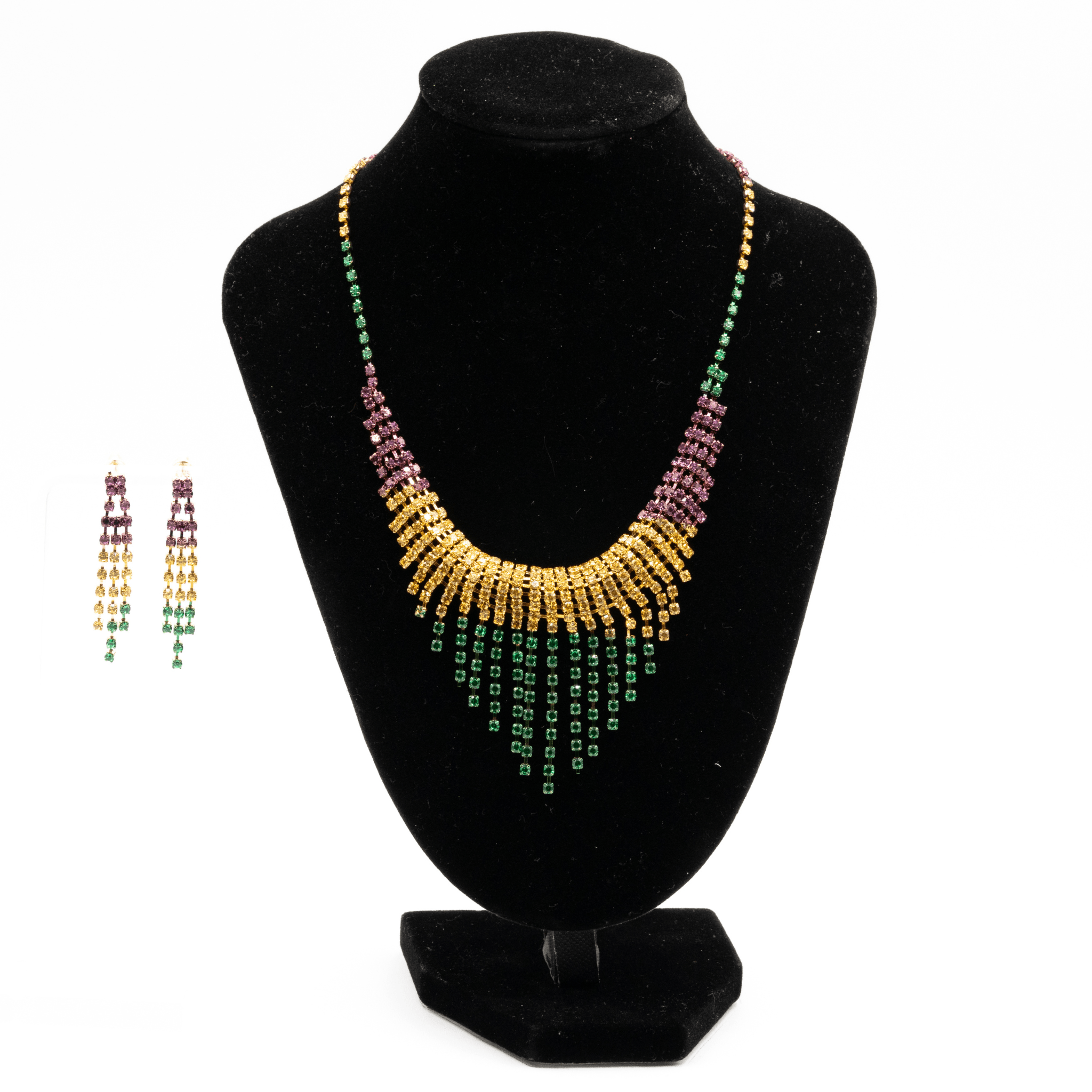 Mardi Gras Beaded Fringe Necklace & Earring Set - Mardi Gras Accessories - Mardi Gras Hub - Mardi Gras Earrings - Mardi gras Necklace Sets - Mardi Gras Hub