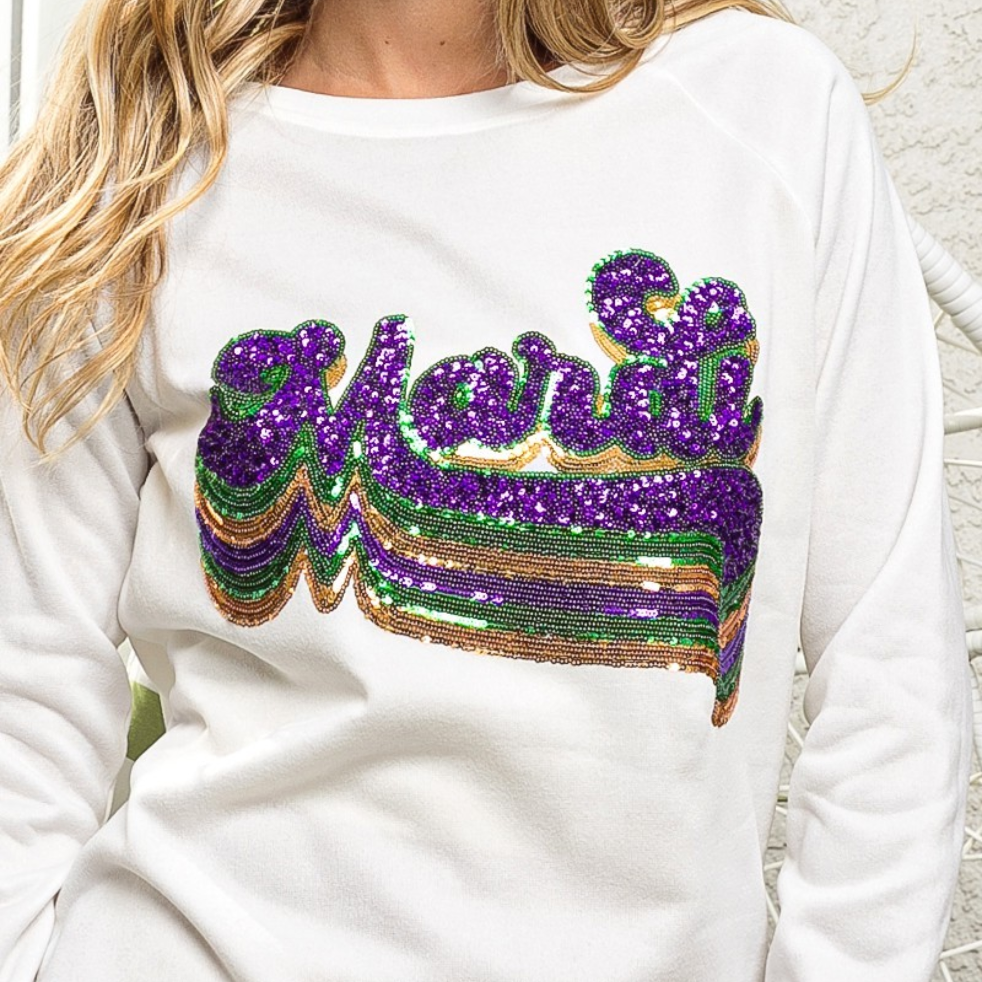 Layered Mardi Sequin Lettering Pullover
