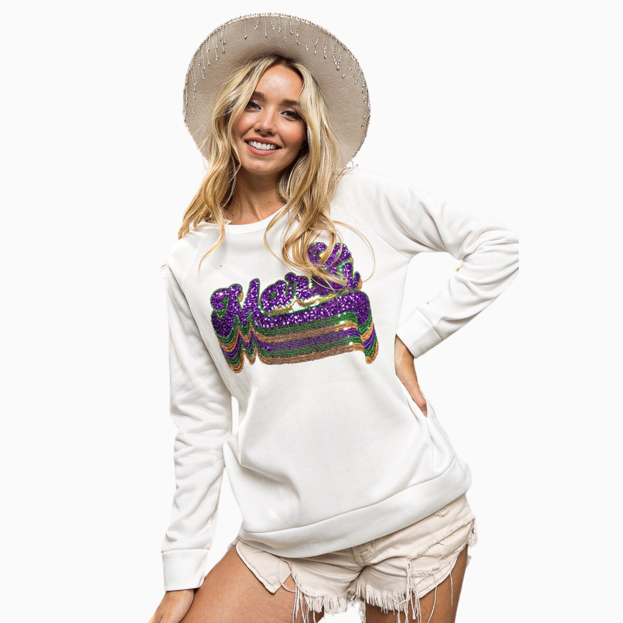 Layered Mardi Sequin Lettering Pullover