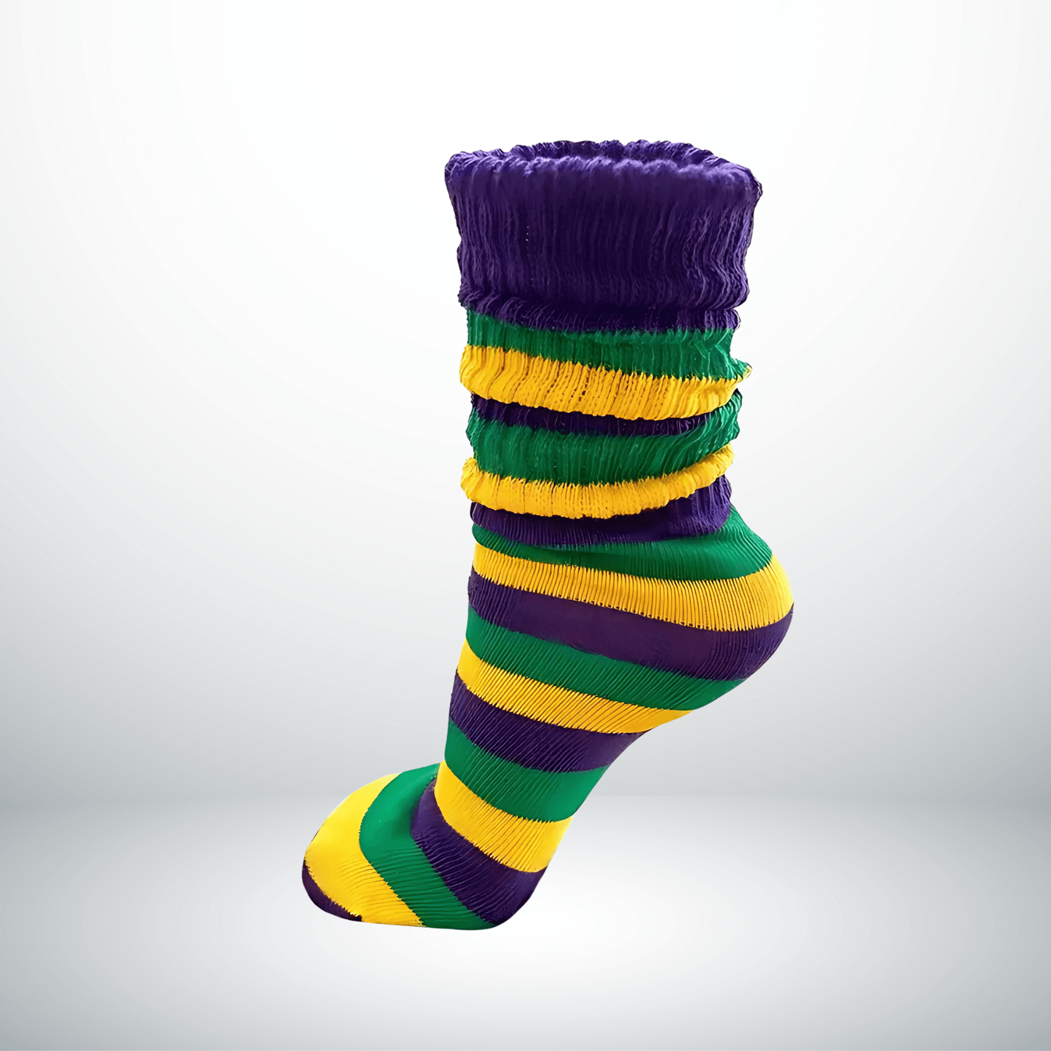Mardi Gras Purple Yellow and Green Striped Slouch Socks