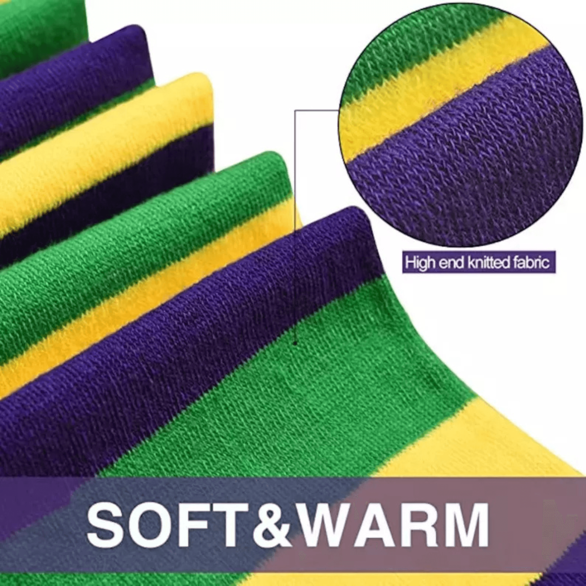 Mardi Gras Purple Yellow and Green Striped Slouch Socks