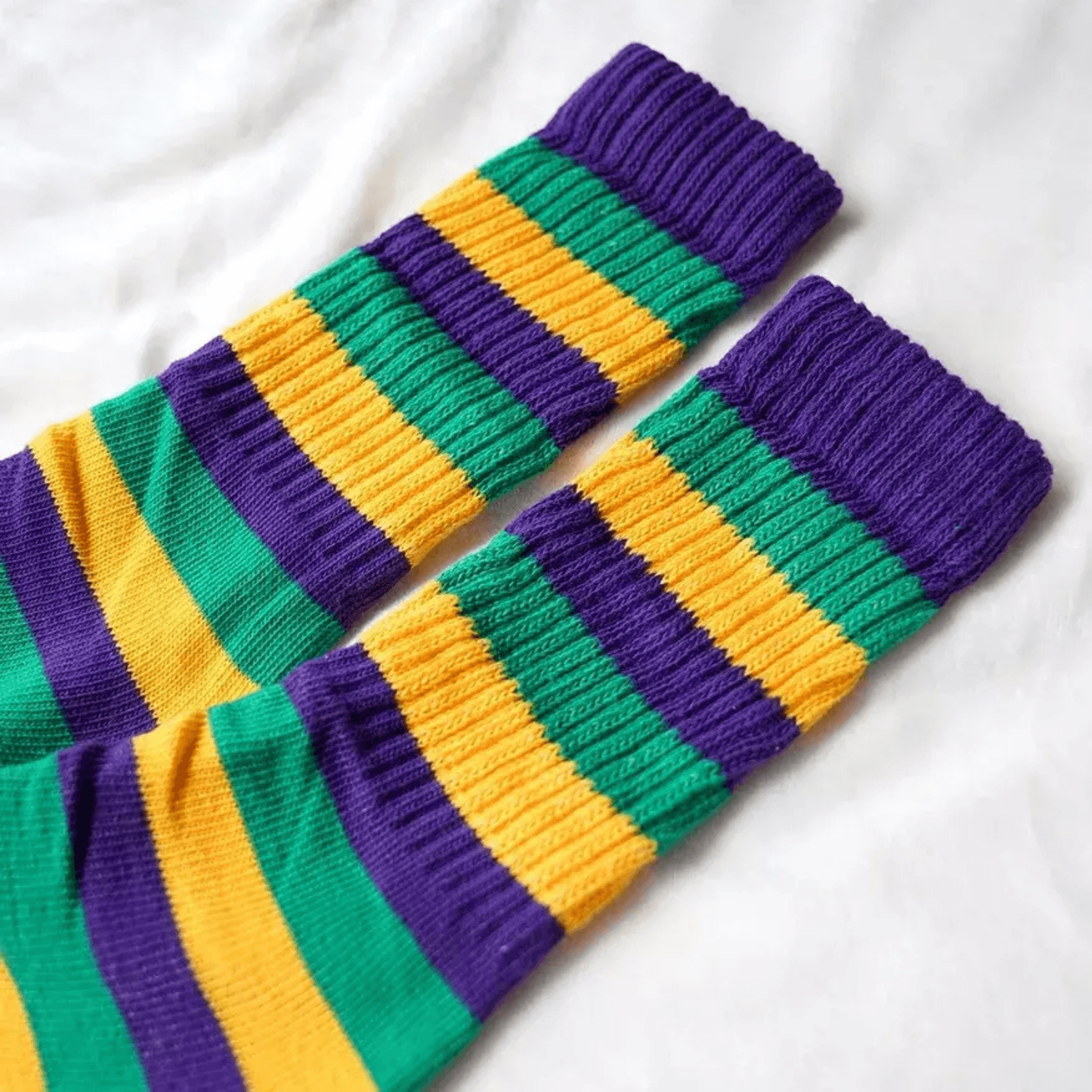 Mardi Gras Purple Yellow and Green Striped Slouch Socks
