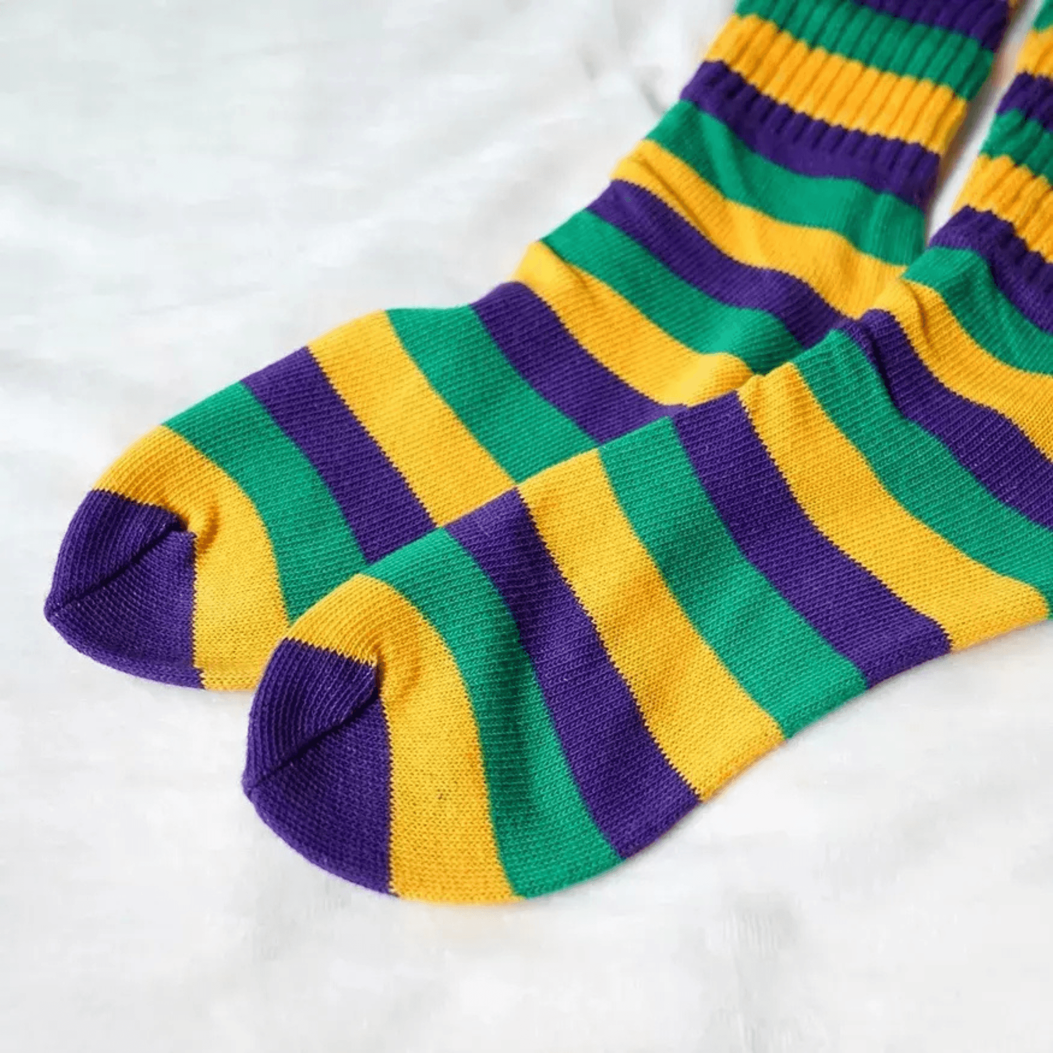 Mardi Gras Purple Yellow and Green Striped Slouch Socks