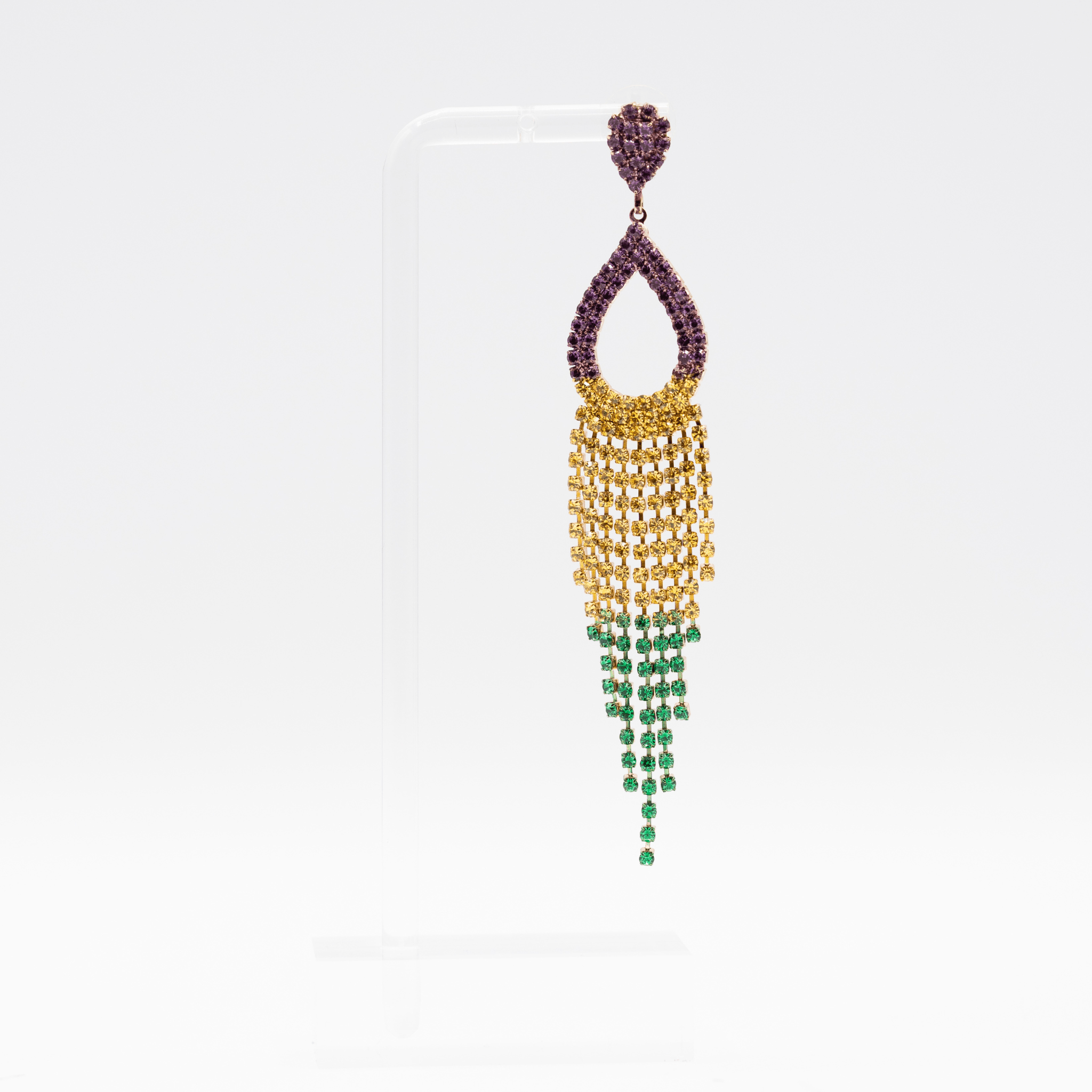Mardi Gras Rhinestone Fringe Teardrop Earrings