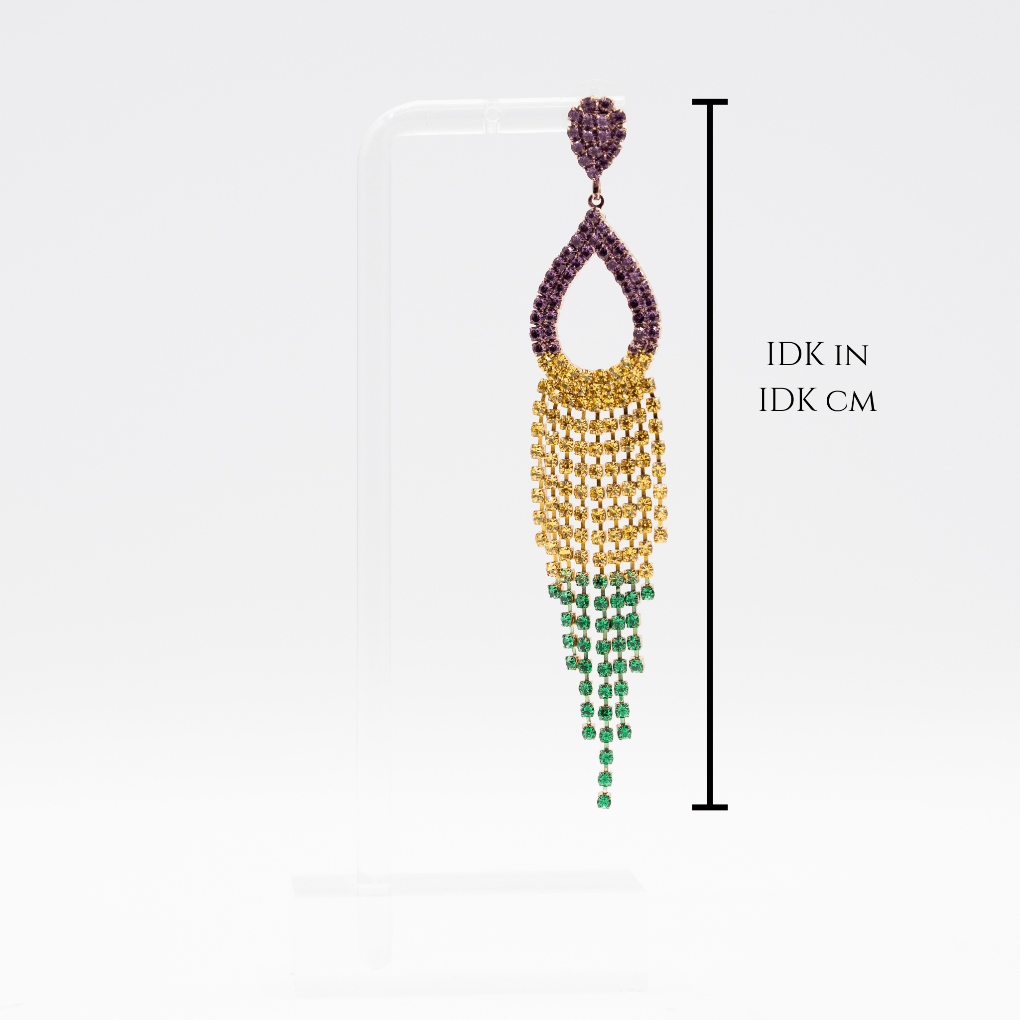 Mardi Gras Rhinestone Fringe Teardrop Earrings