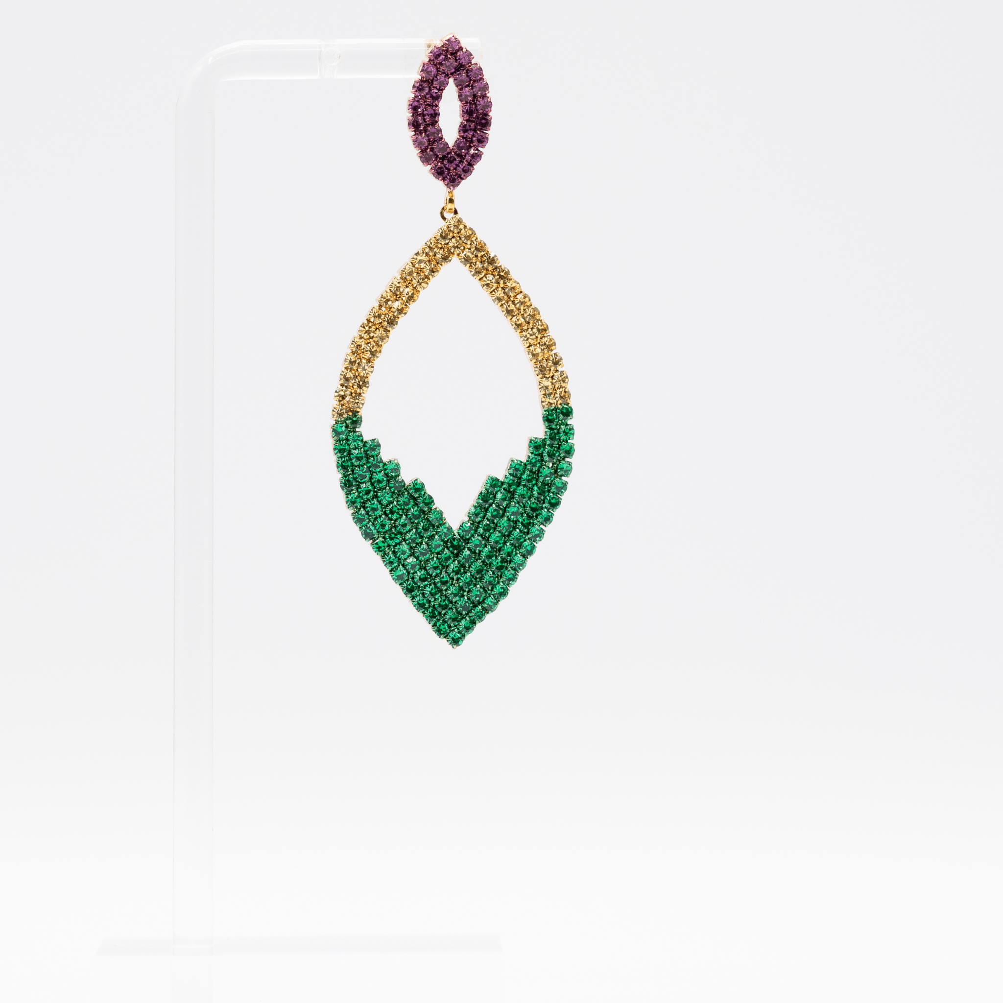 Mardi Gras Rhinestone Open Teardrop Earrings