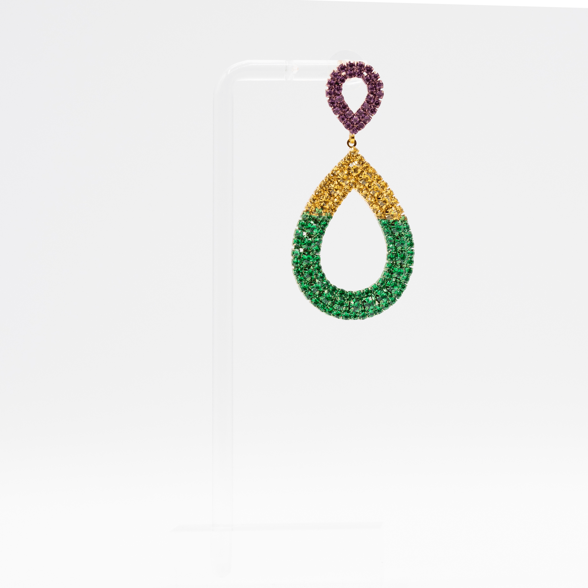 Mardi Gras Rhinestone Teardrop Earrings