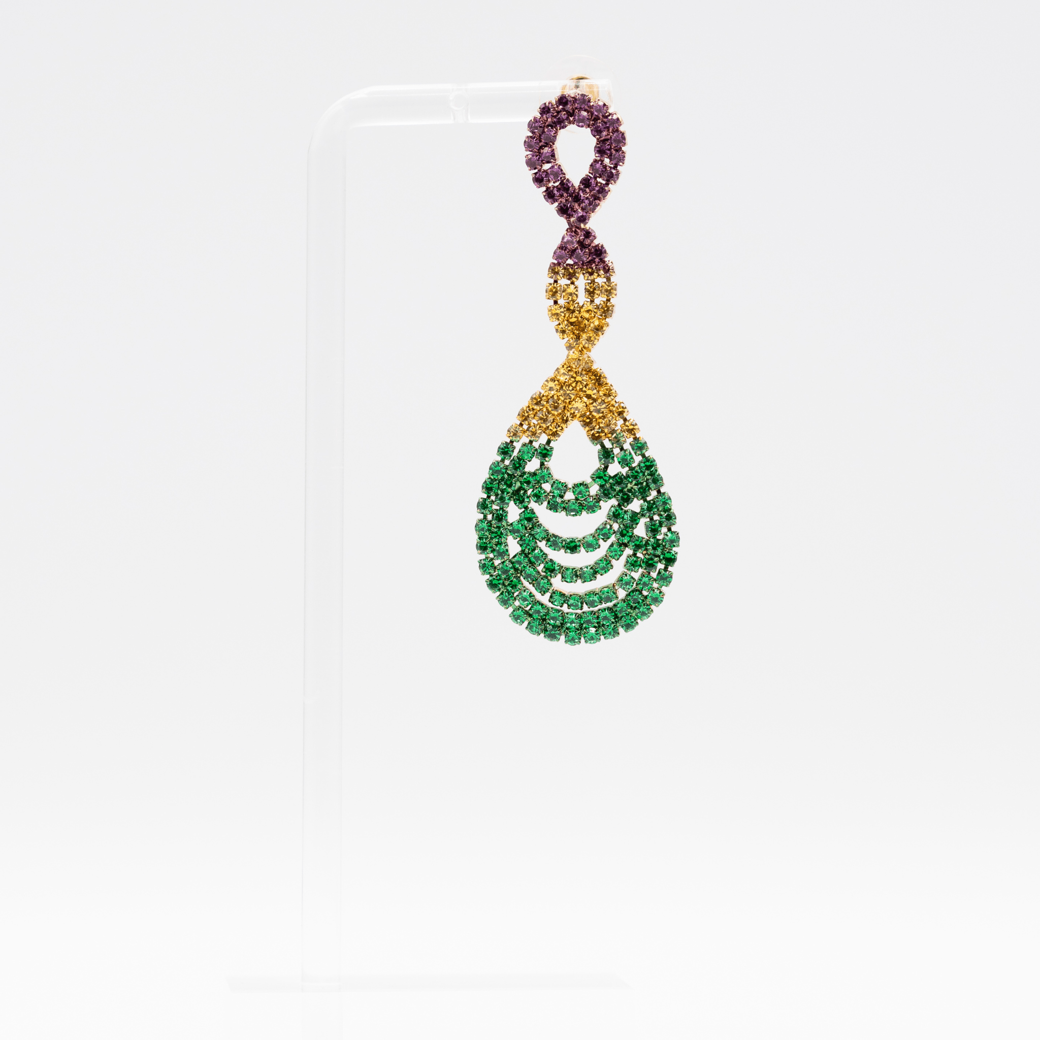 Mardi Gras Rhinestone Twisted Teardrop Earrings