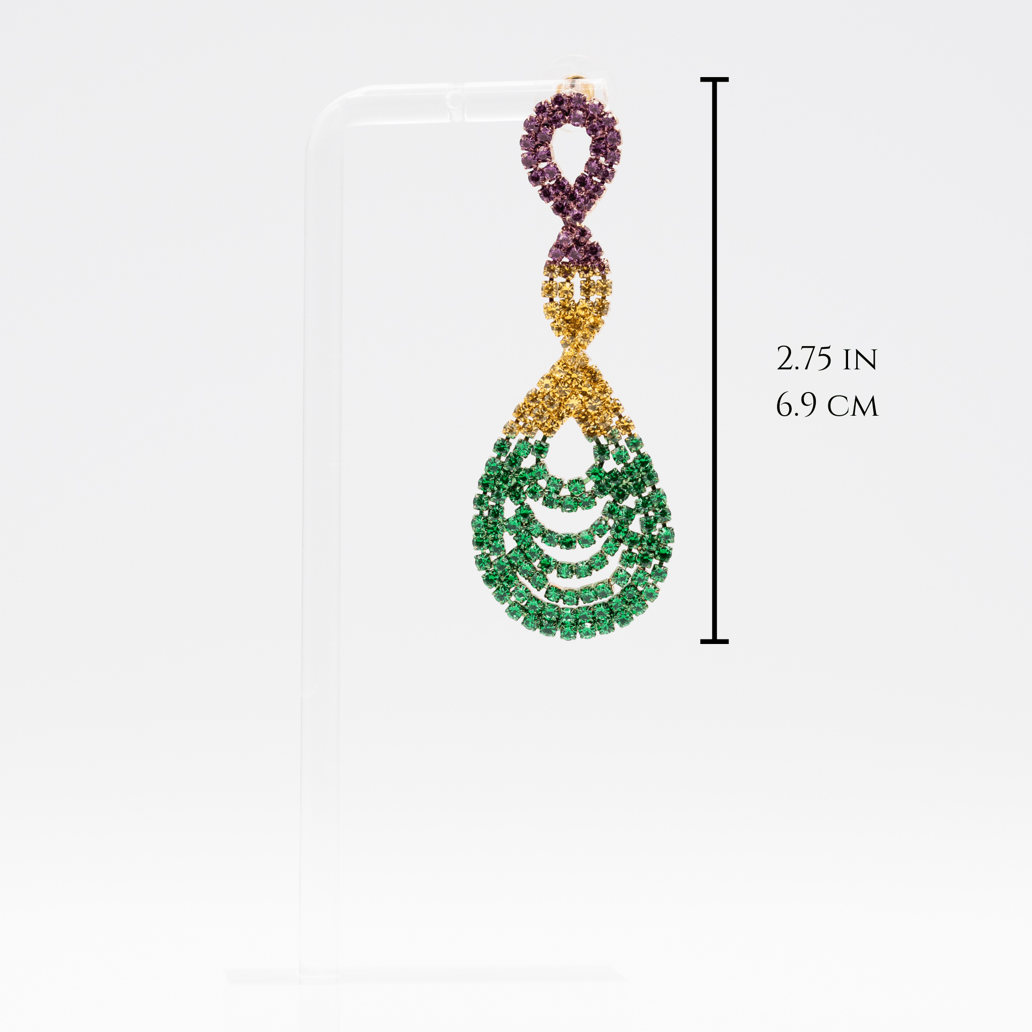 Mardi Gras Rhinestone Twisted Teardrop Earrings