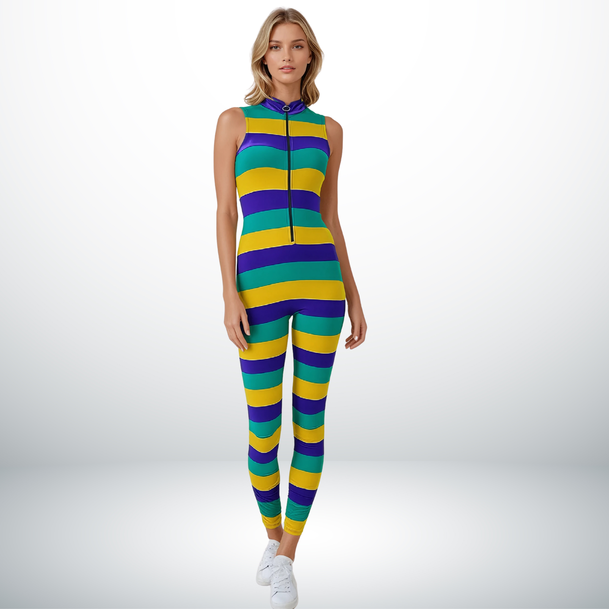 Mardi Gras Carnival Stripes Sleeveless Jumpsuit