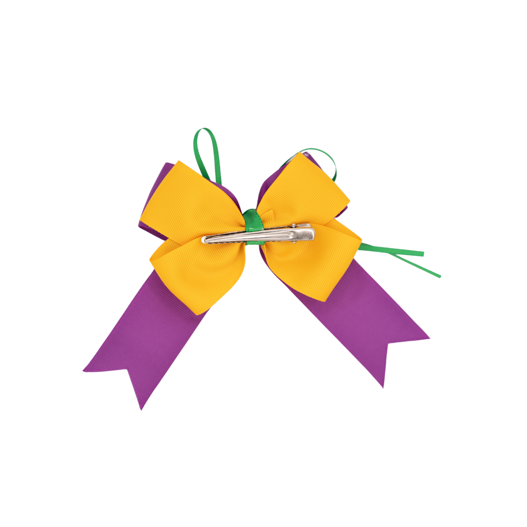 Mardi Gras Double Bow Hair Clip in purple, green, and gold. - Mardi Gras Hub, New Orleans