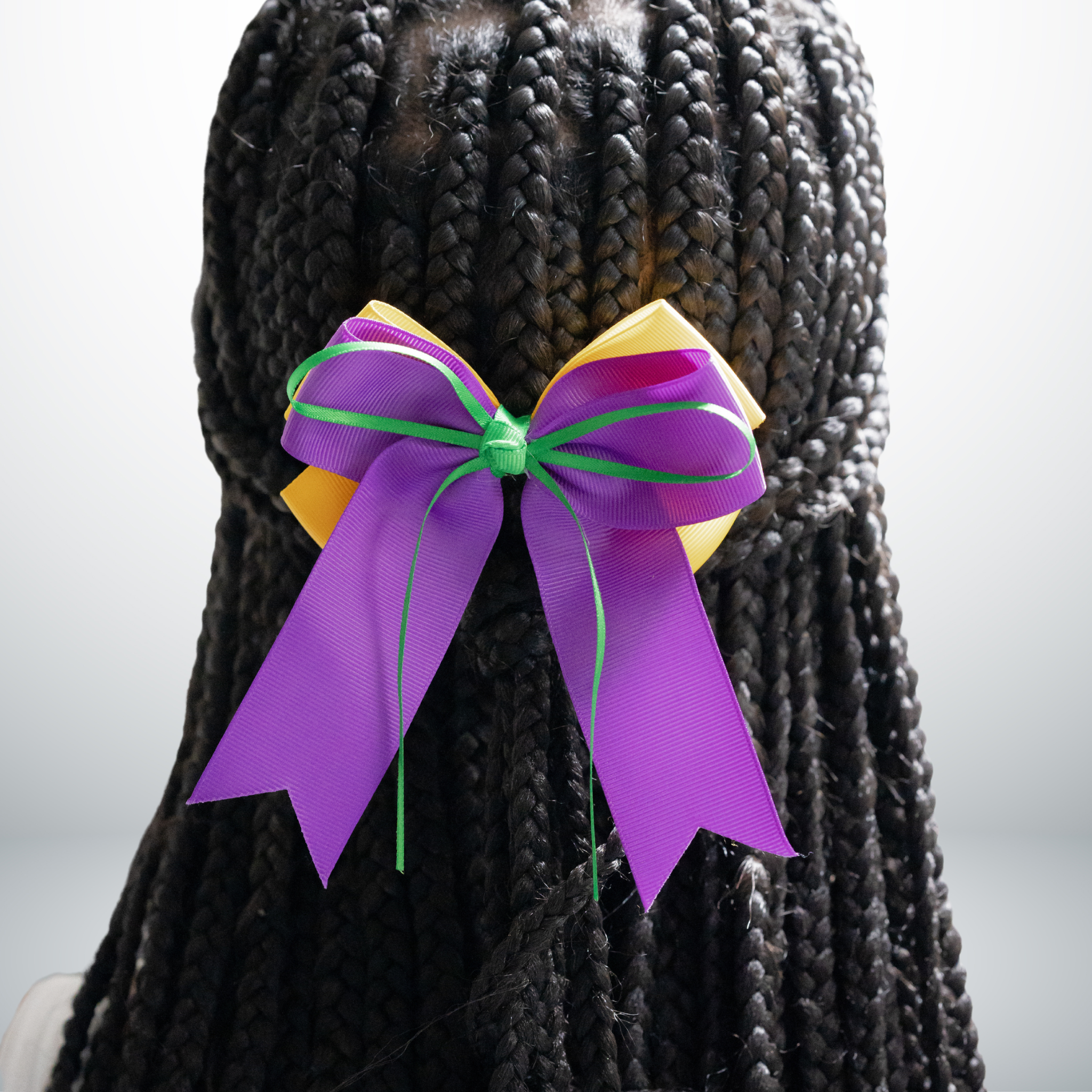Mardi Gras Double Bow Hair Clip in purple, green, and gold. - Mardi Gras Hub, New Orleans