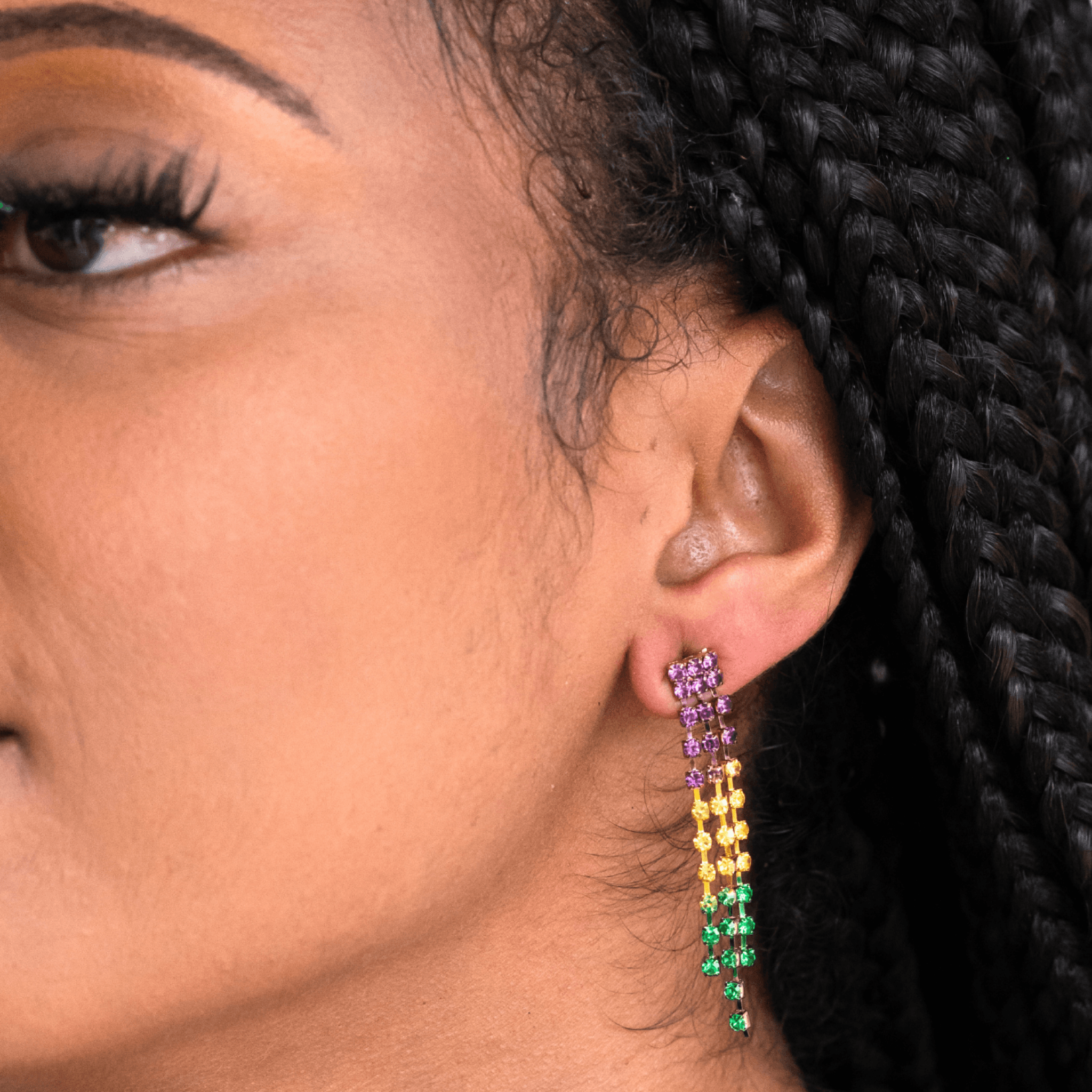 Mardi Gras Rhinestone Chevron Necklace and Earrings Set