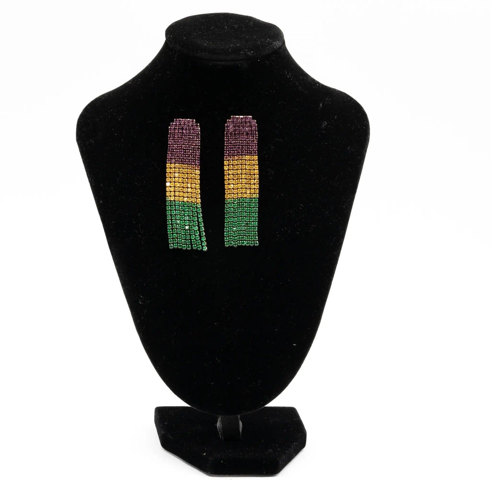Mardi Gras Rhinestone Fringe Drop Earrings