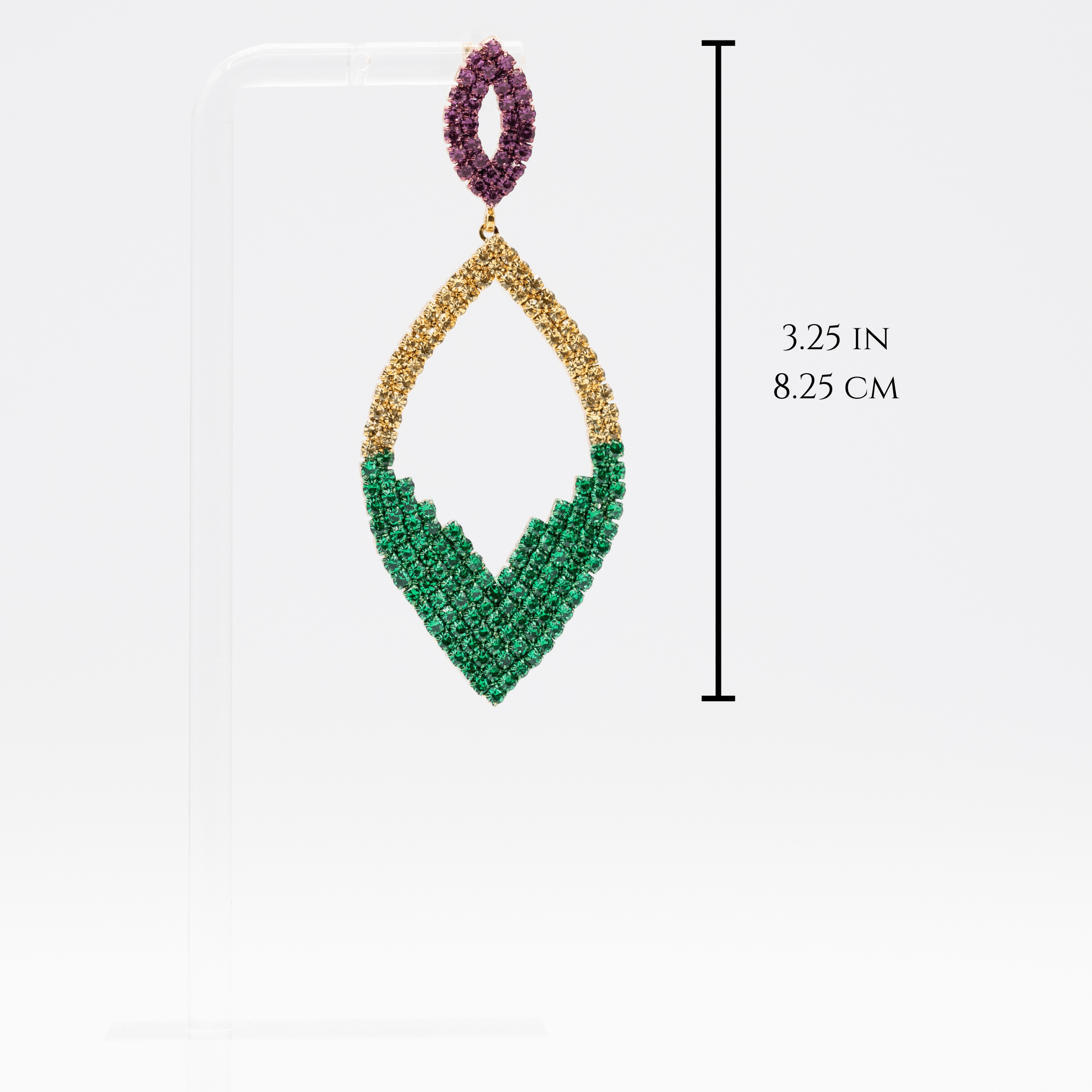 Mardi Gras Rhinestone Open Teardrop Earrings