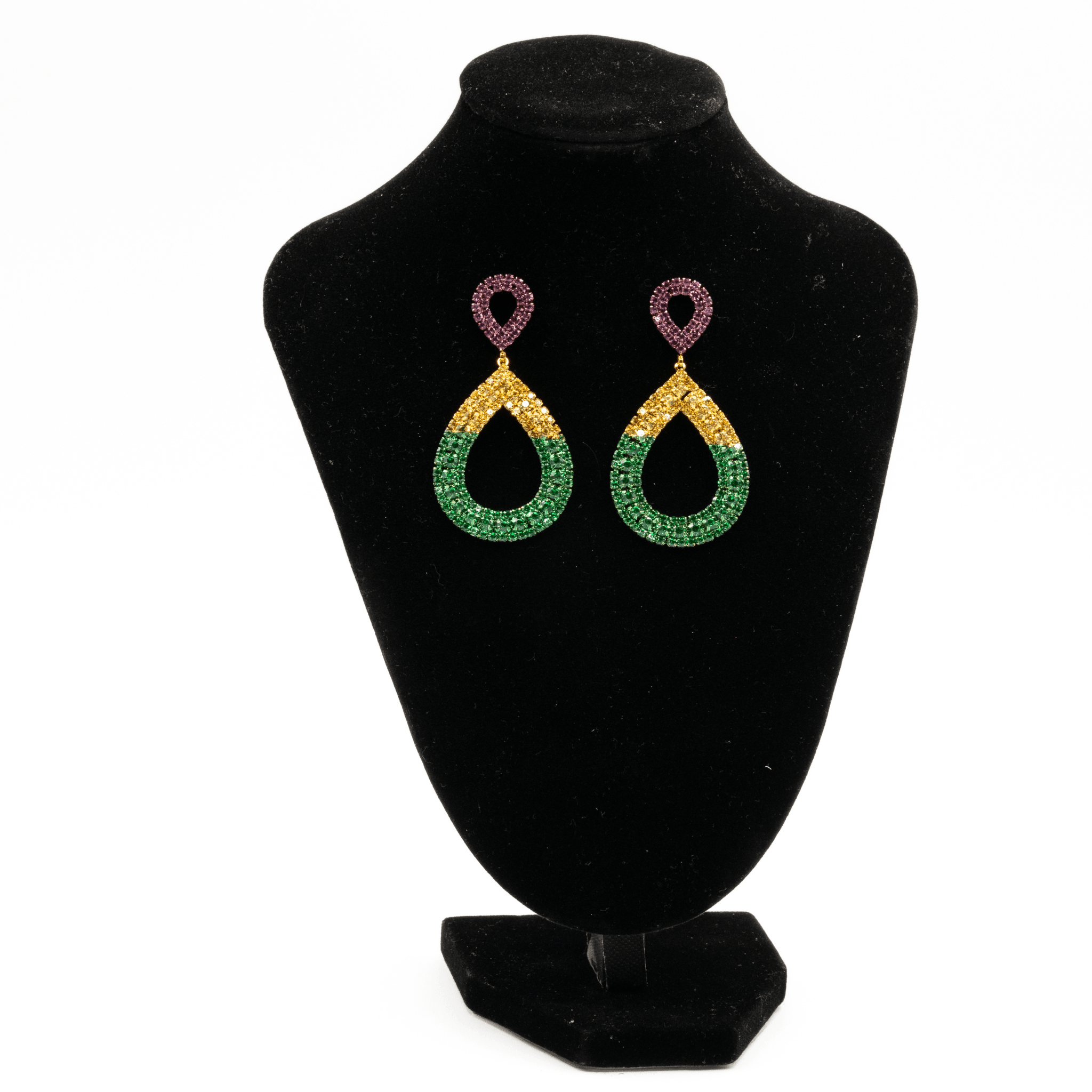 Mardi Gras Rhinestone Teardrop Earrings