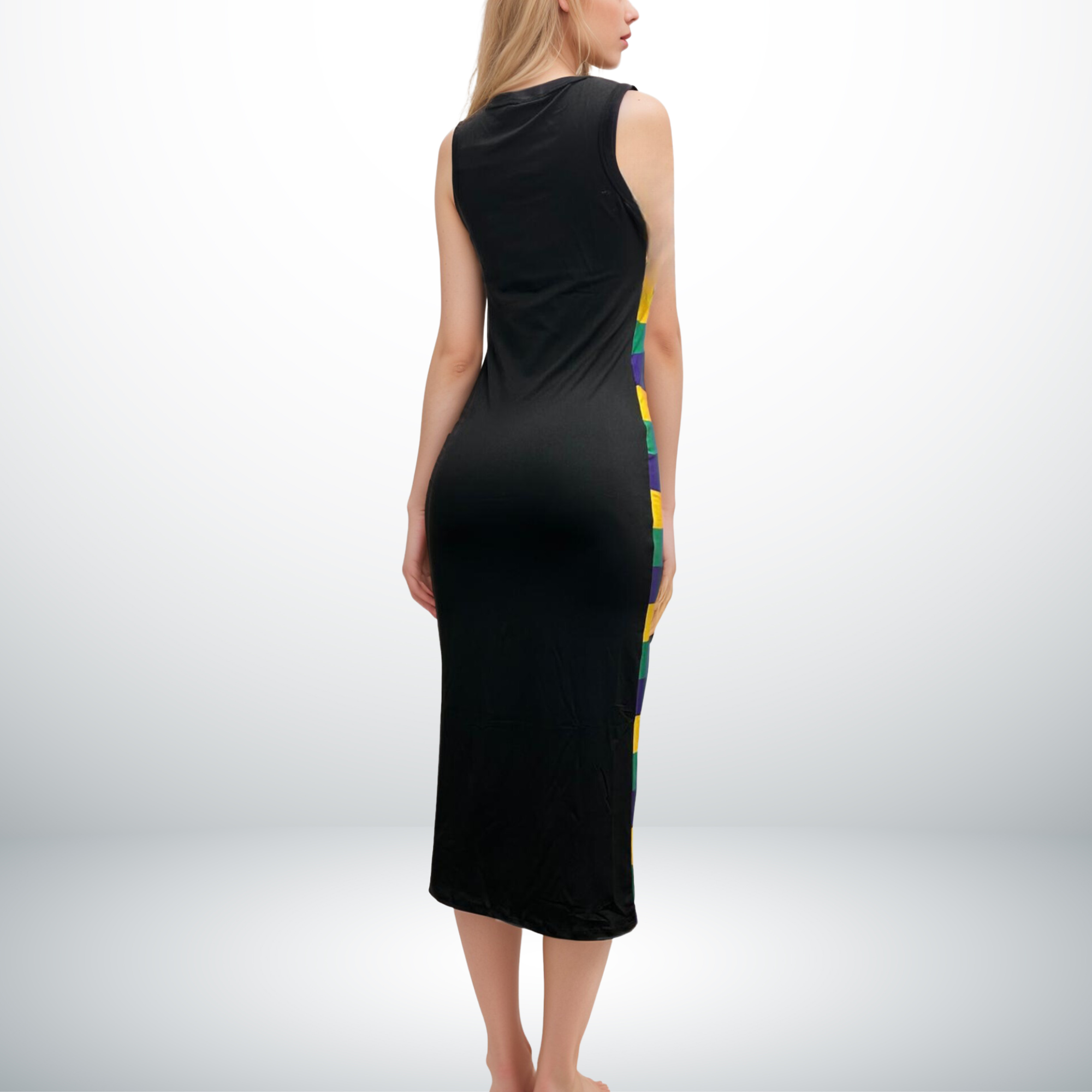 Mardi Gras Striped Sleeveless Midi Dress