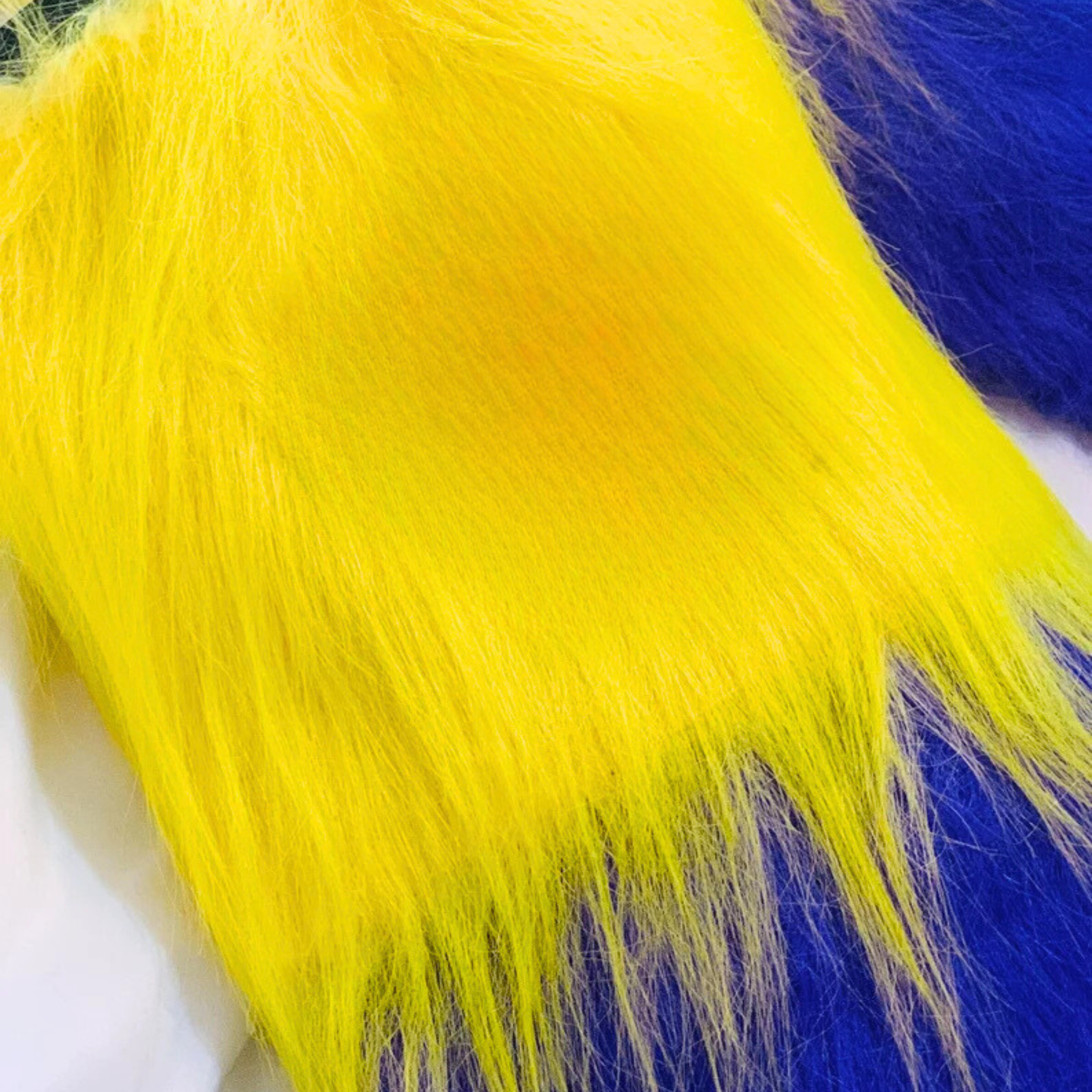 Mardi Gras Furry Leg Warmers with purple, green, and gold stripes, without Fleur-de-Lis patch.