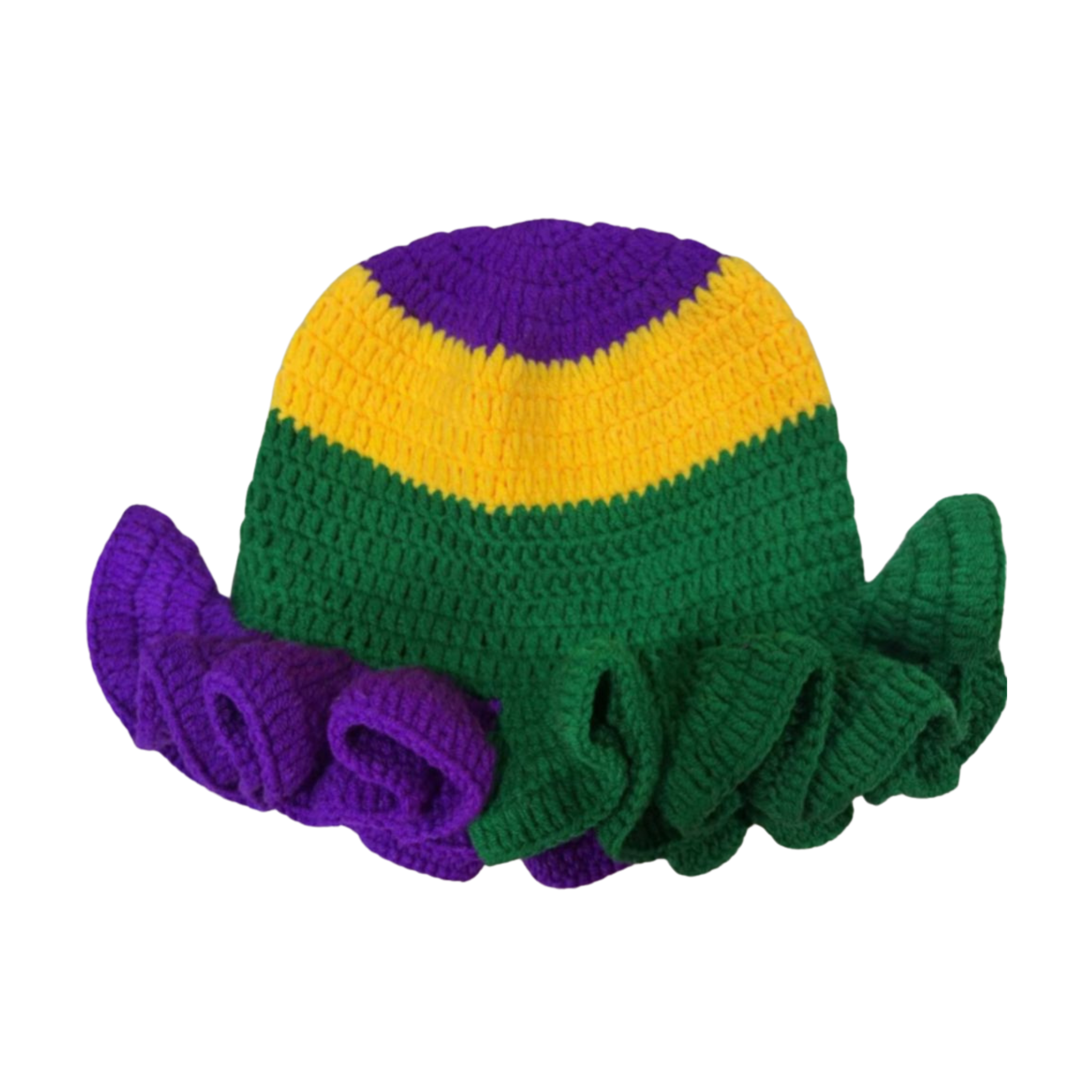 Mardi Gras Crochet Ruffle Beanie Hat