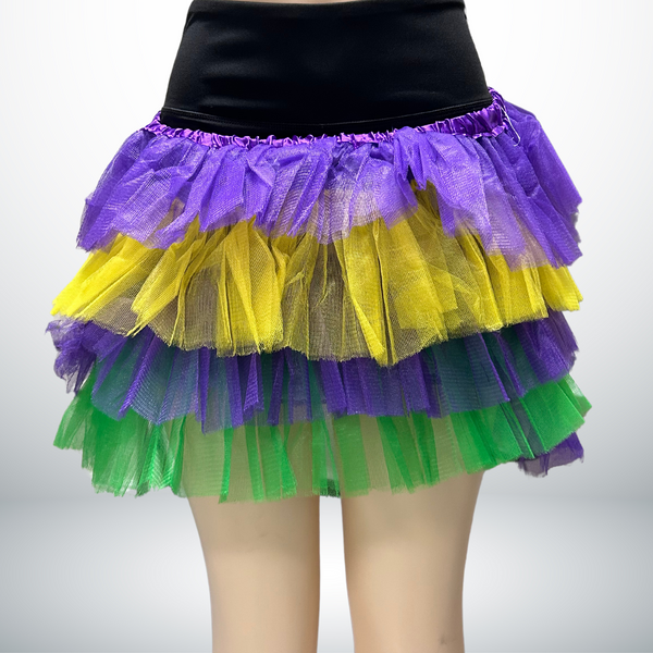 BiBi Mardi Gras Color Block Metallic Tiered Skirt For Women Glam Party Statement
