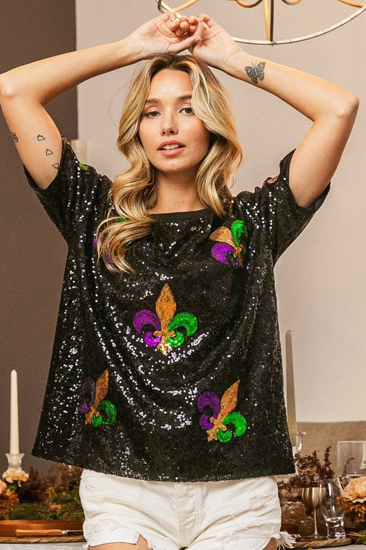 Fleur De Lis Sequin Patch Sequin Top