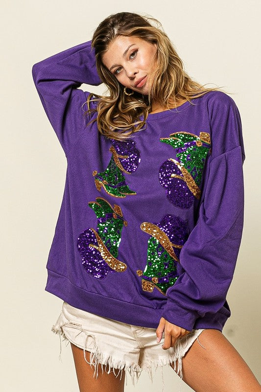 Mardi Gras Western Boots Pullover