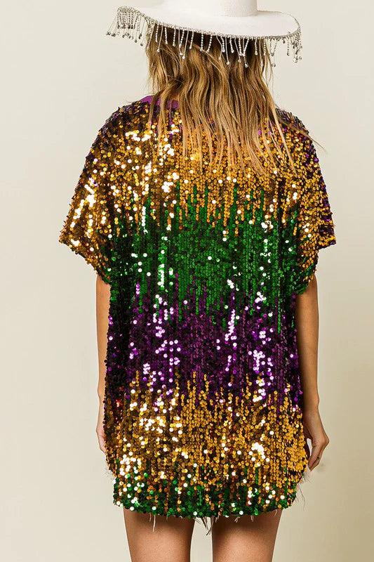 Mardi Gras Sequin Color Block Top