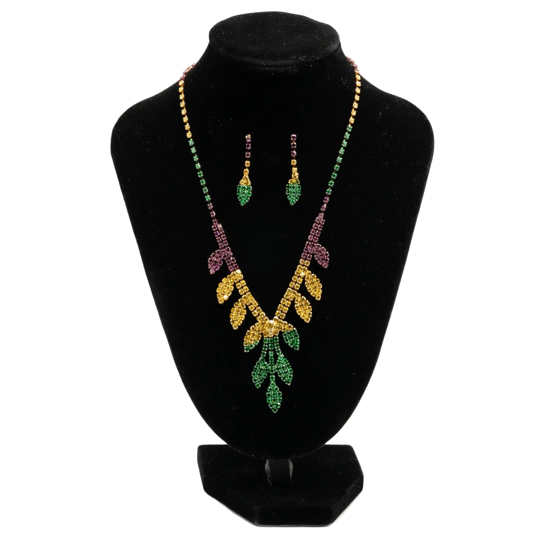 Mardi Gras Beaded Leaf Necklace & Earring Set - Mardi Gras Hub