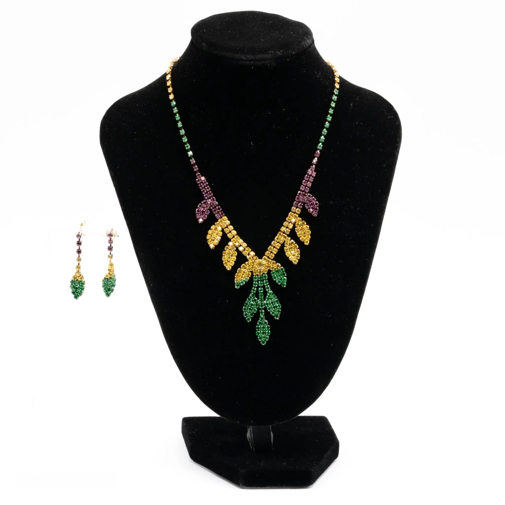 Mardi Gras Beaded Leaf Necklace & Earring Set - Mardi Gras Hub