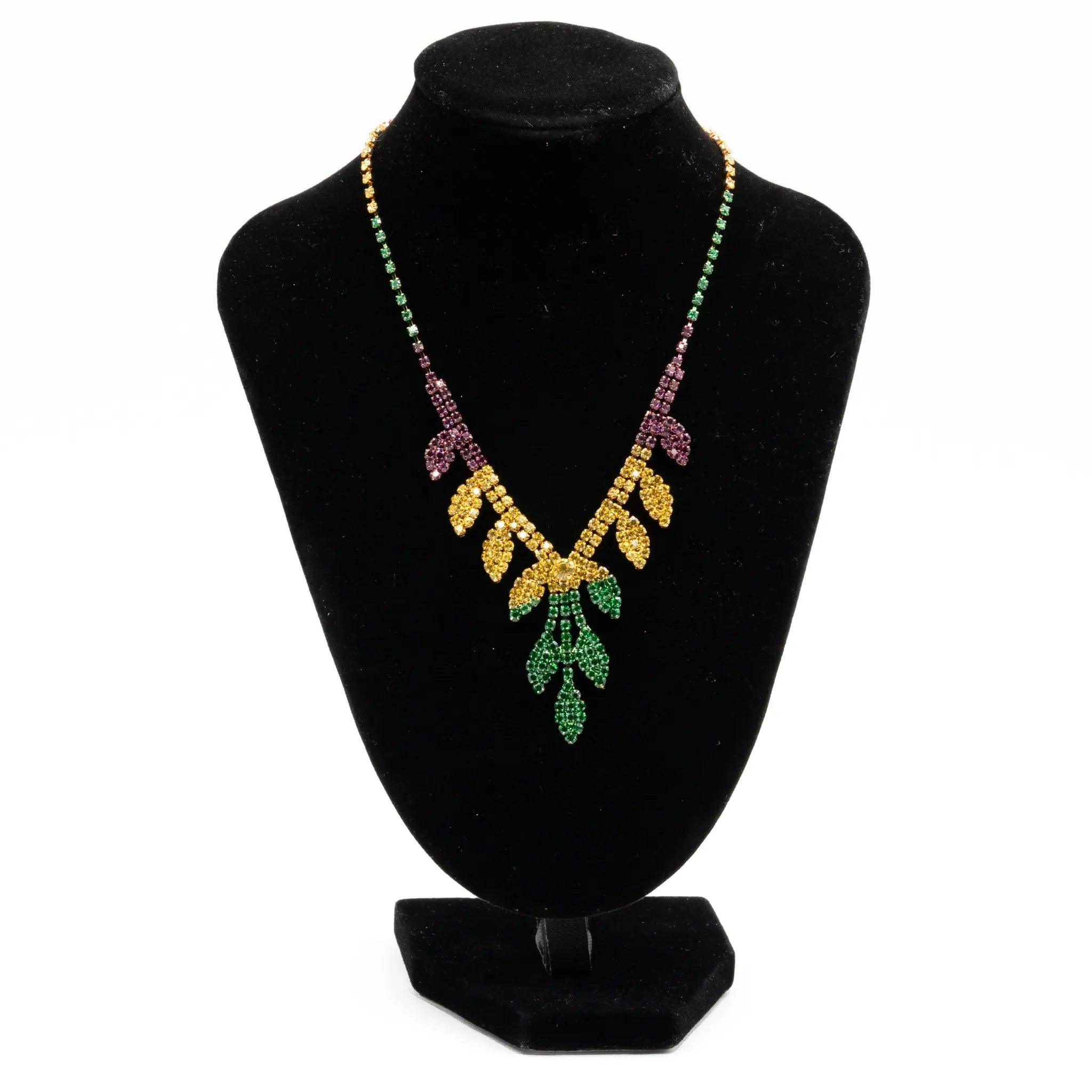 Mardi Gras Beaded Leaf Necklace & Earring Set - Mardi Gras Hub