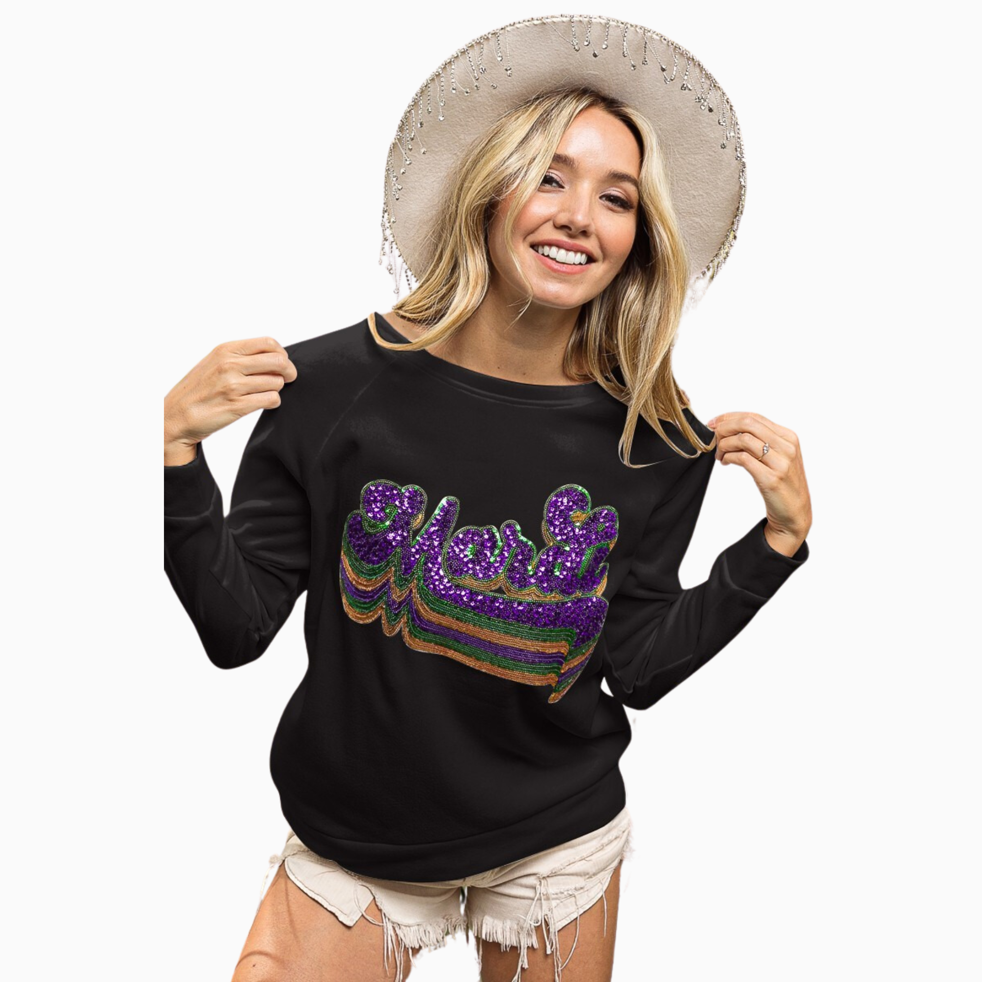 Layered Mardi Sequin Lettering Pullover