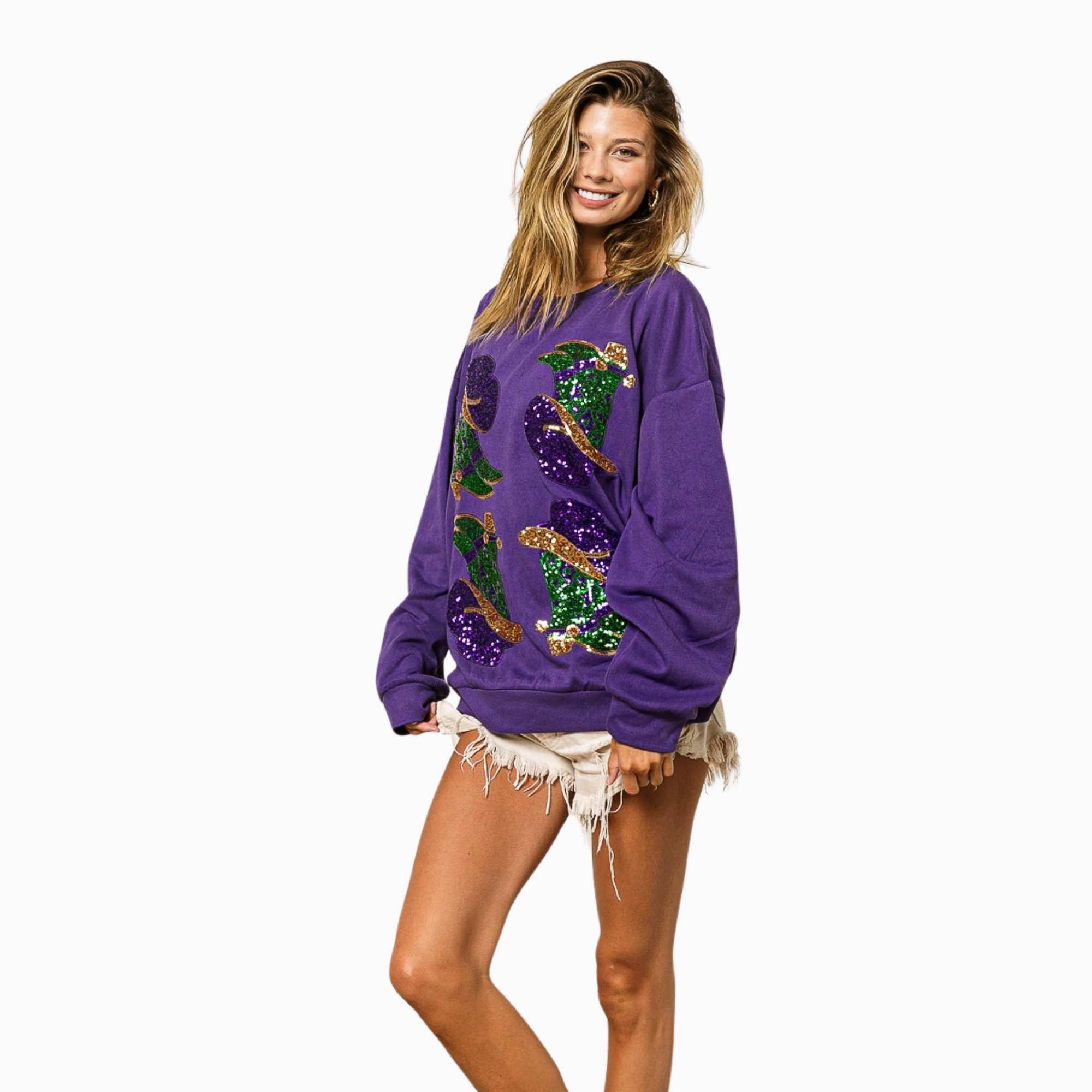 Mardi Gras Western Boots Pullover