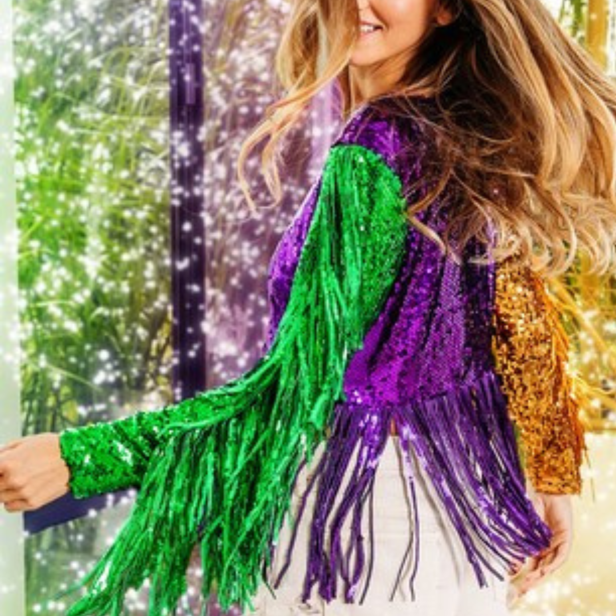 Mardi Gras Fringe Detailed Sequins Crop Top