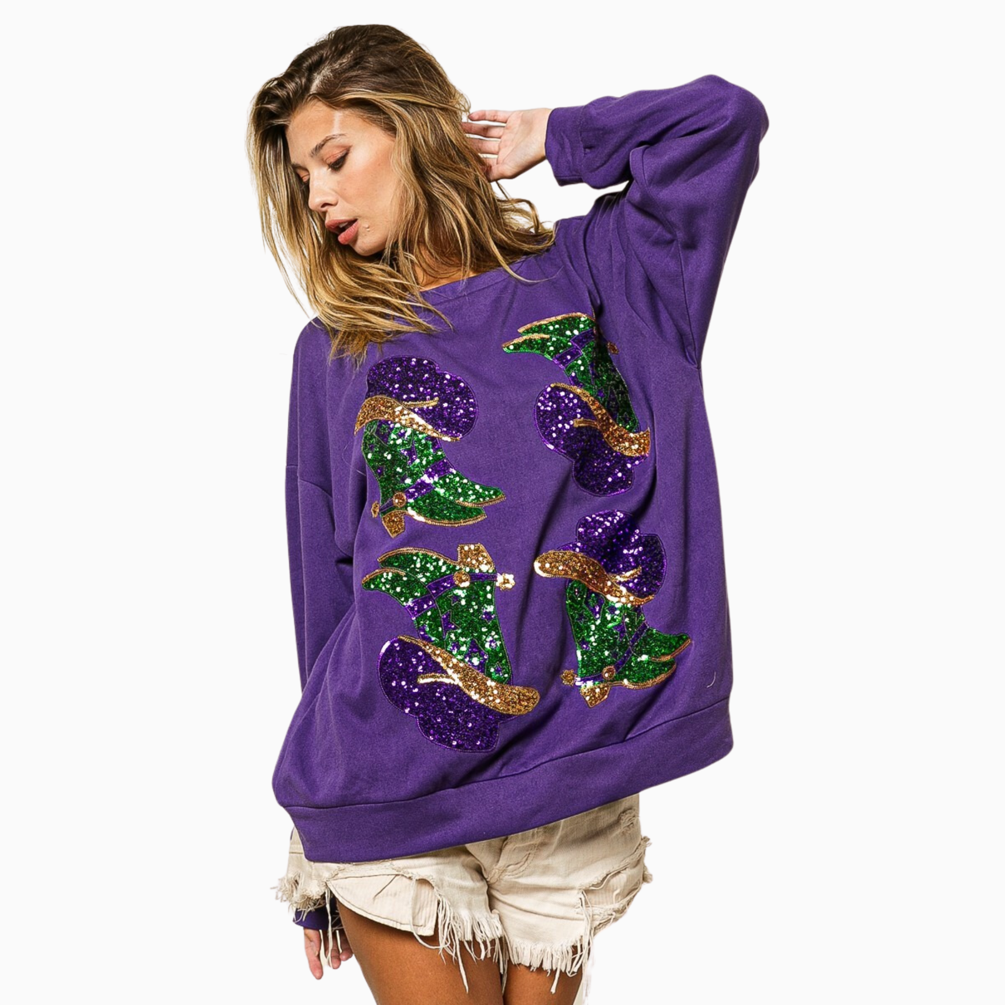 Mardi Gras Western Boots Pullover