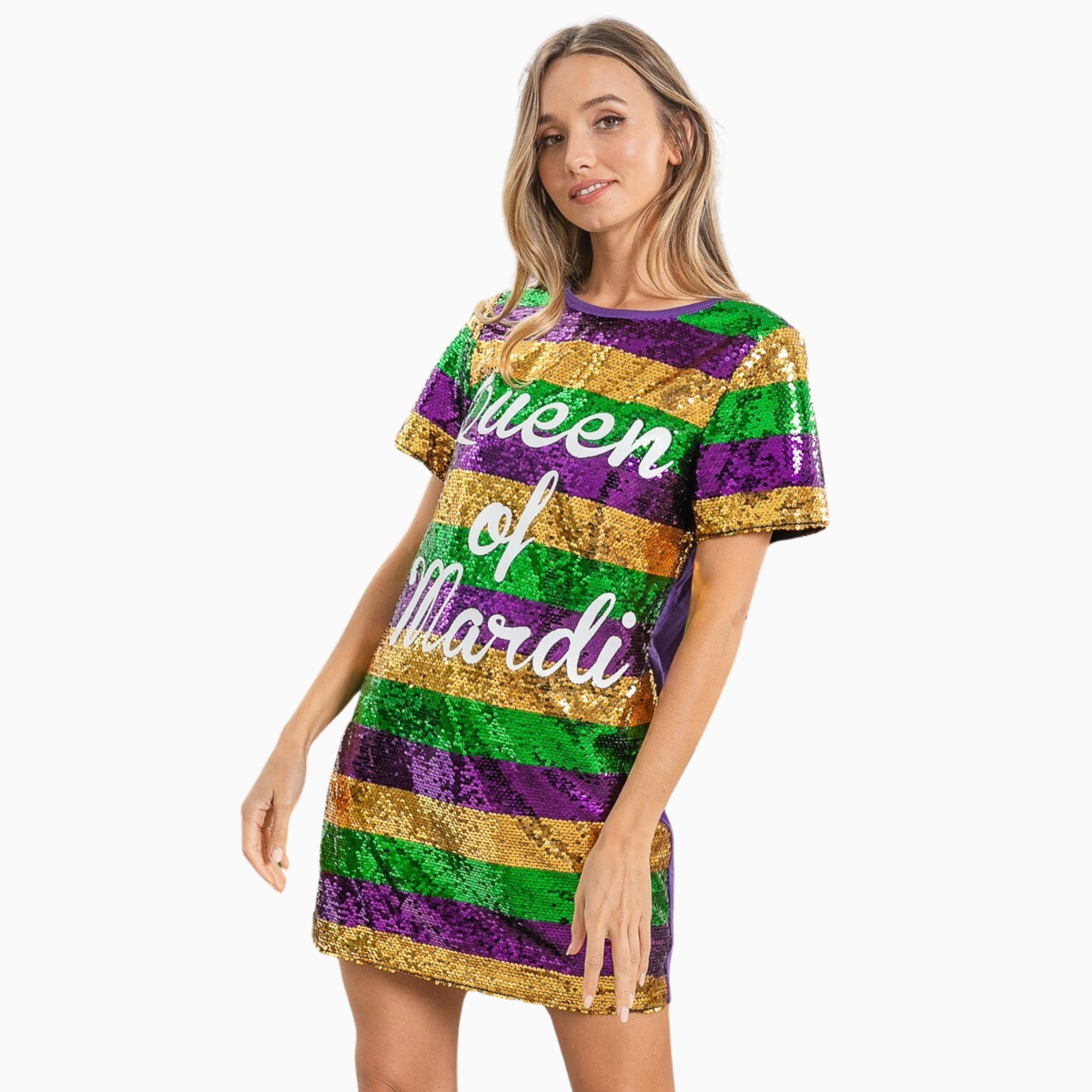 Mardi Gras Printed Color Block Sequins Dress S Mardi Gras Printed Color Block Sequins Dress S