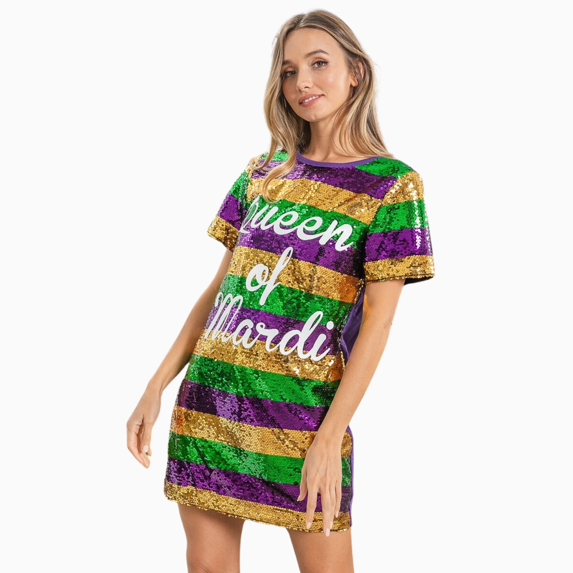 Mardi Gras Printed Color Block Sequins Dress