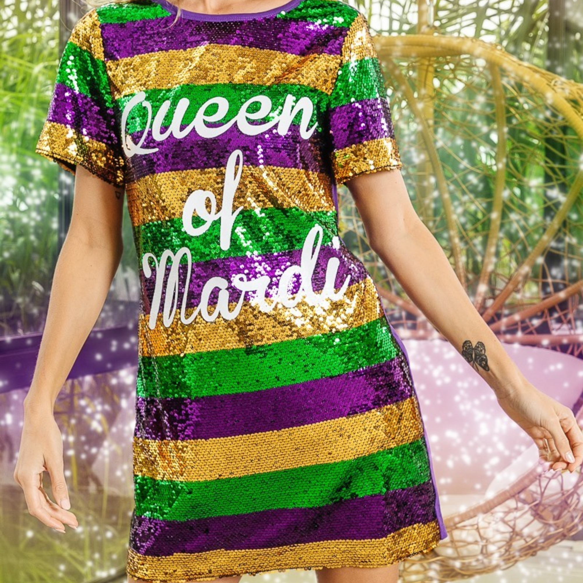 Mardi Gras Printed Color Block Sequins Dress S Mardi Gras Printed Color Block Sequins Dress S