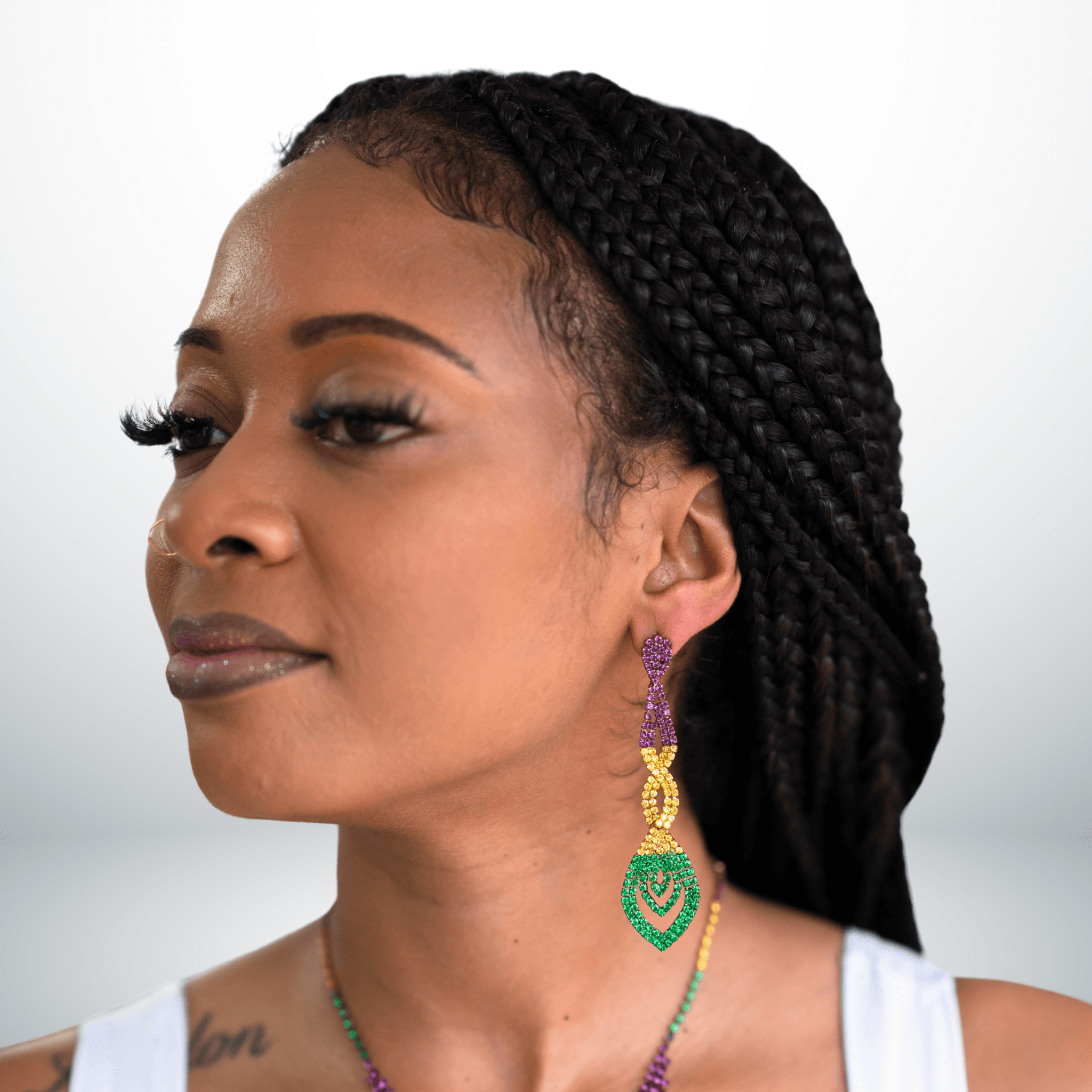 Mardi Gras Rhinestone Braided Drop Earrings