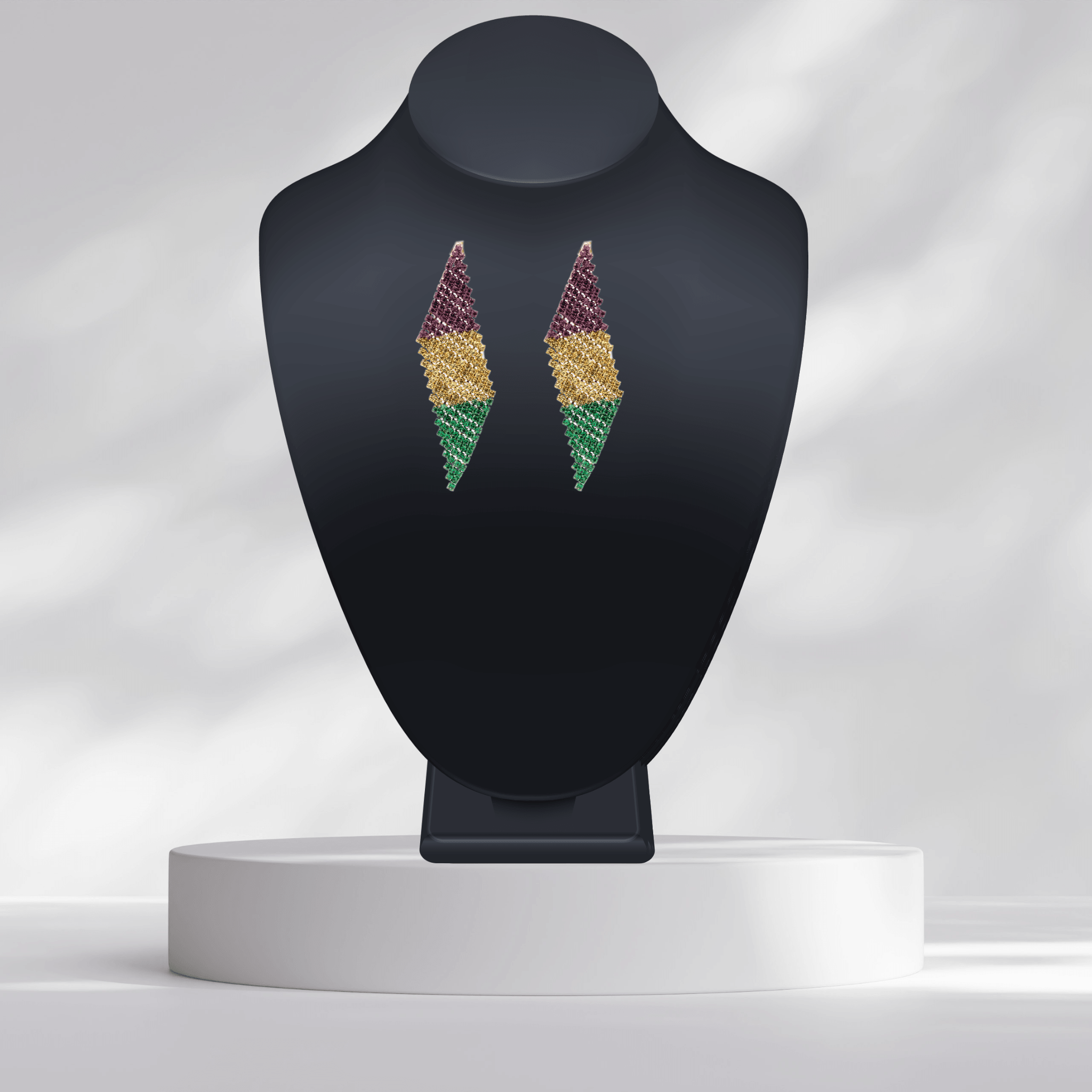 Mardi Gras Rhinestone Chevron Drop Earrings