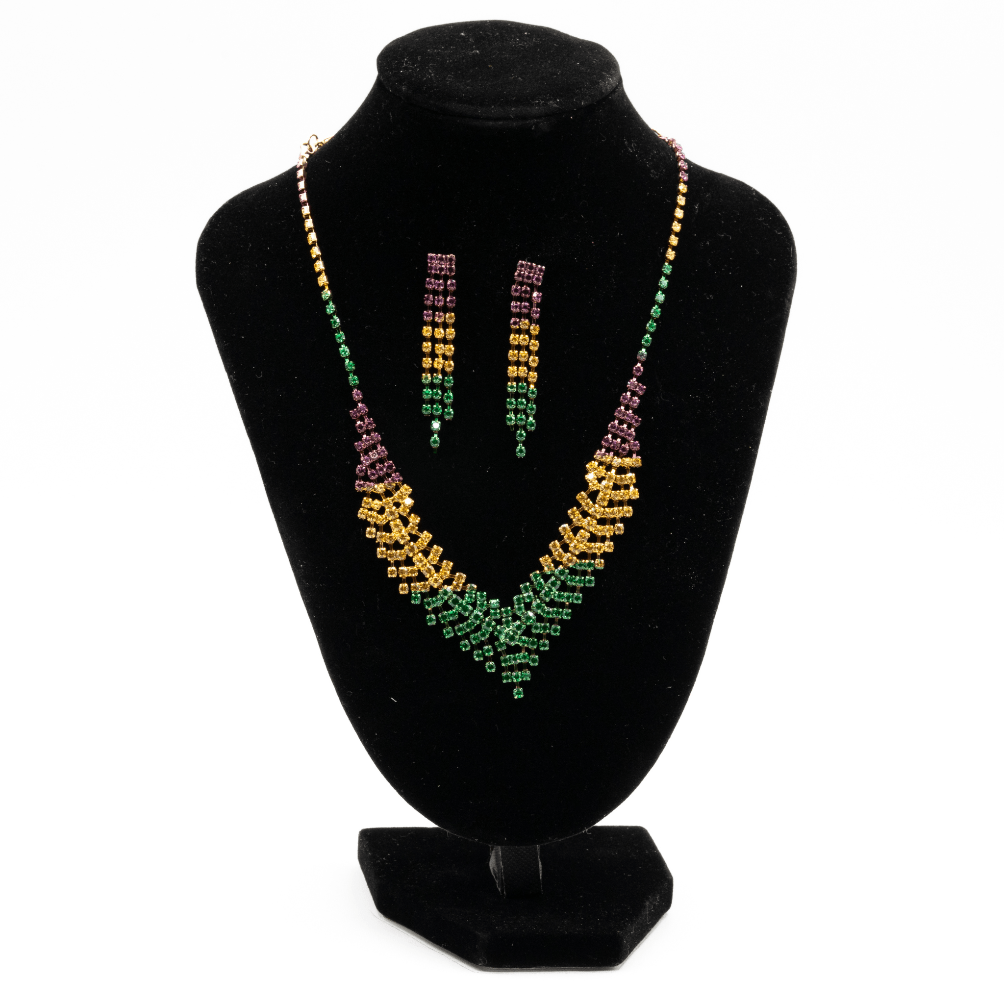 Mardi Gras Rhinestone Chevron Necklace and Earrings Set