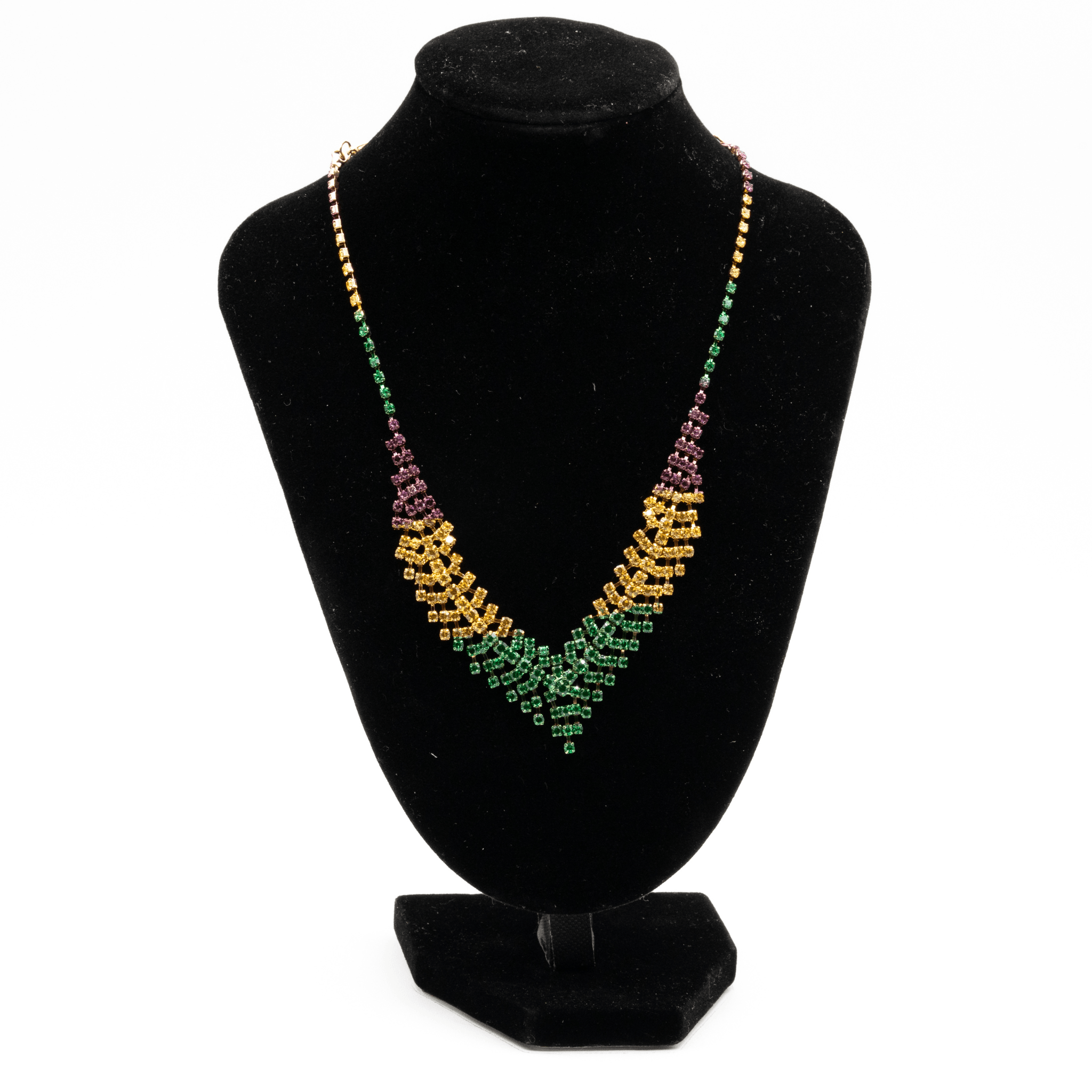 Mardi Gras Rhinestone Chevron Necklace and Earrings Set