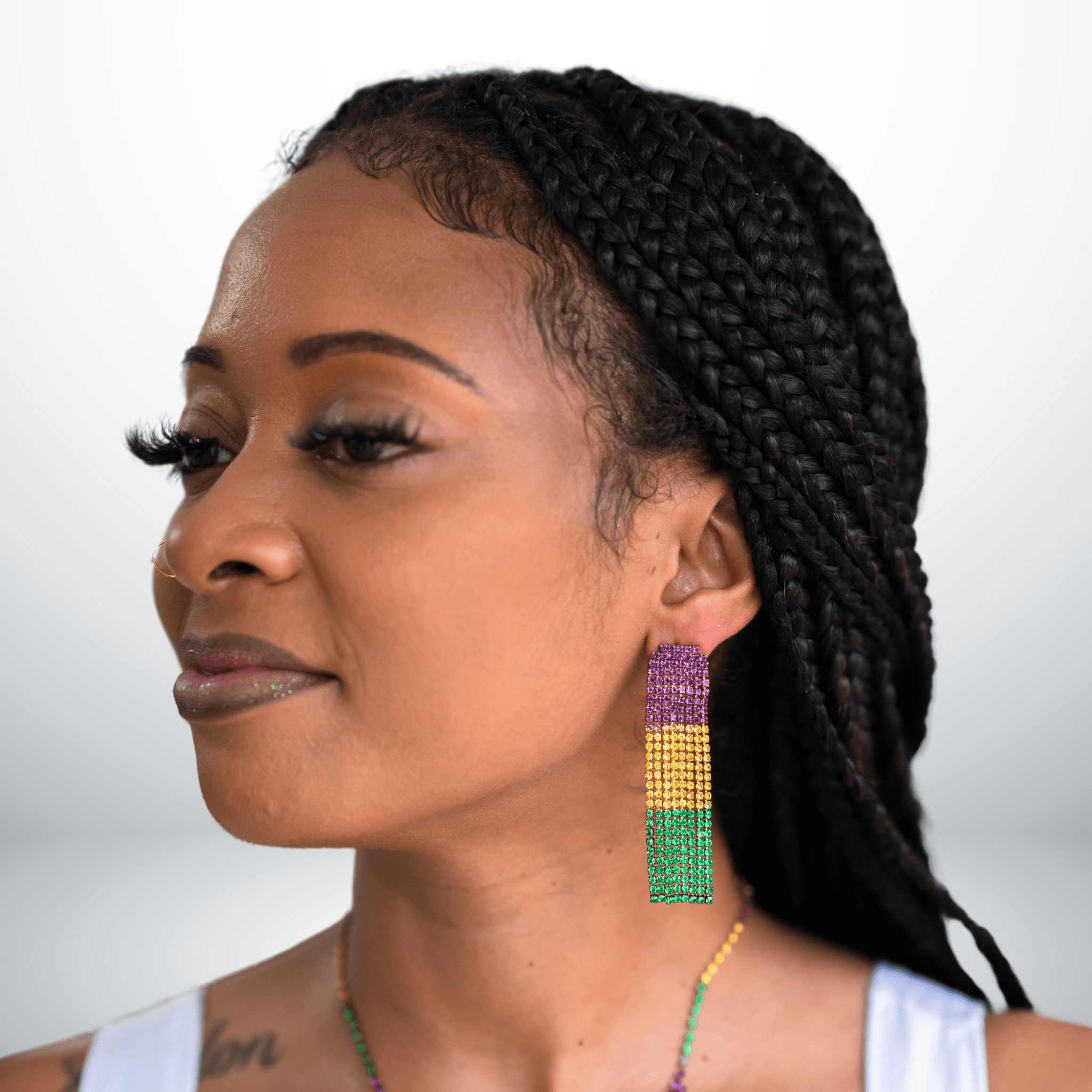 Mardi Gras Rhinestone Fringe Drop Earrings