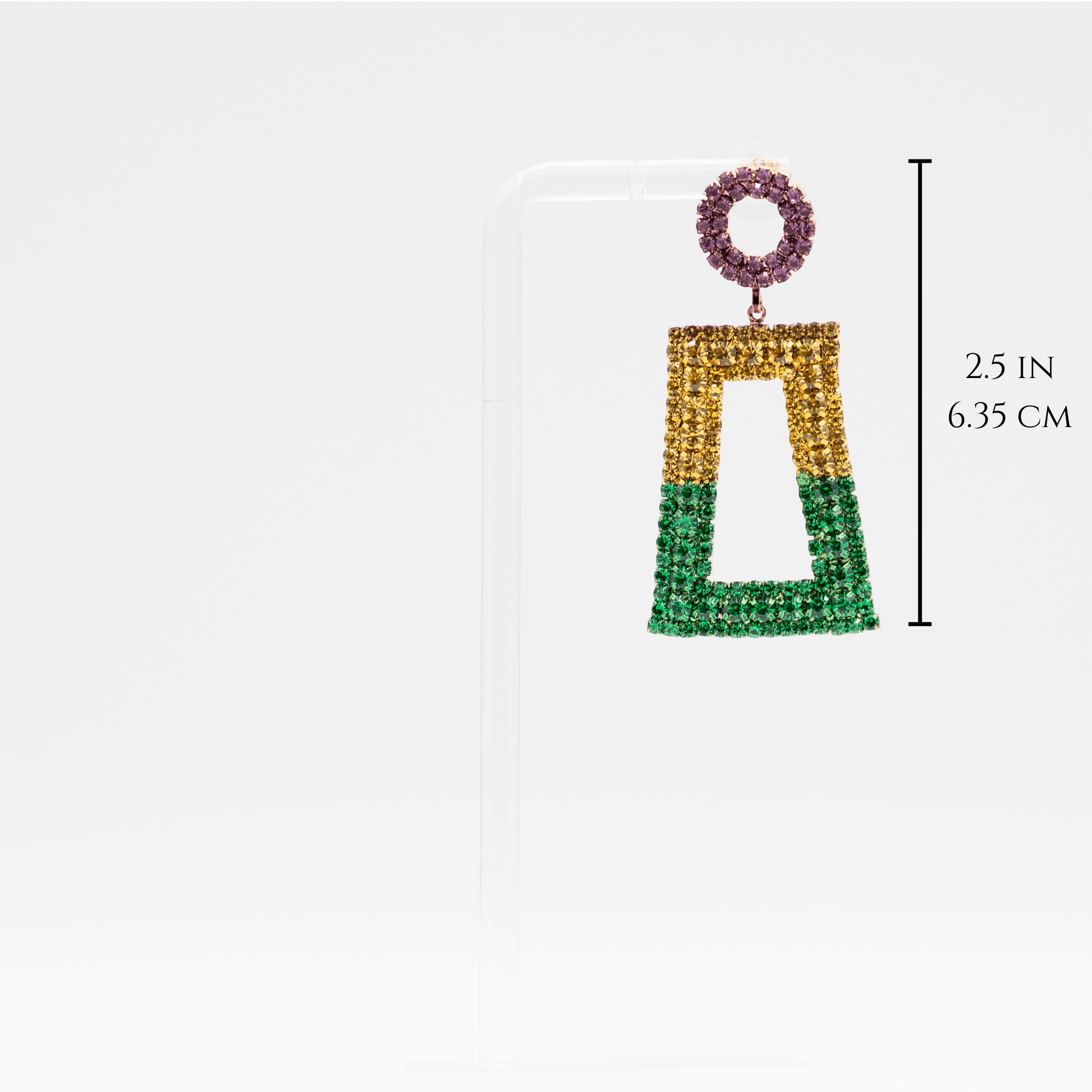 Mardi Gras Rhinestone Geometric Drop Earrings