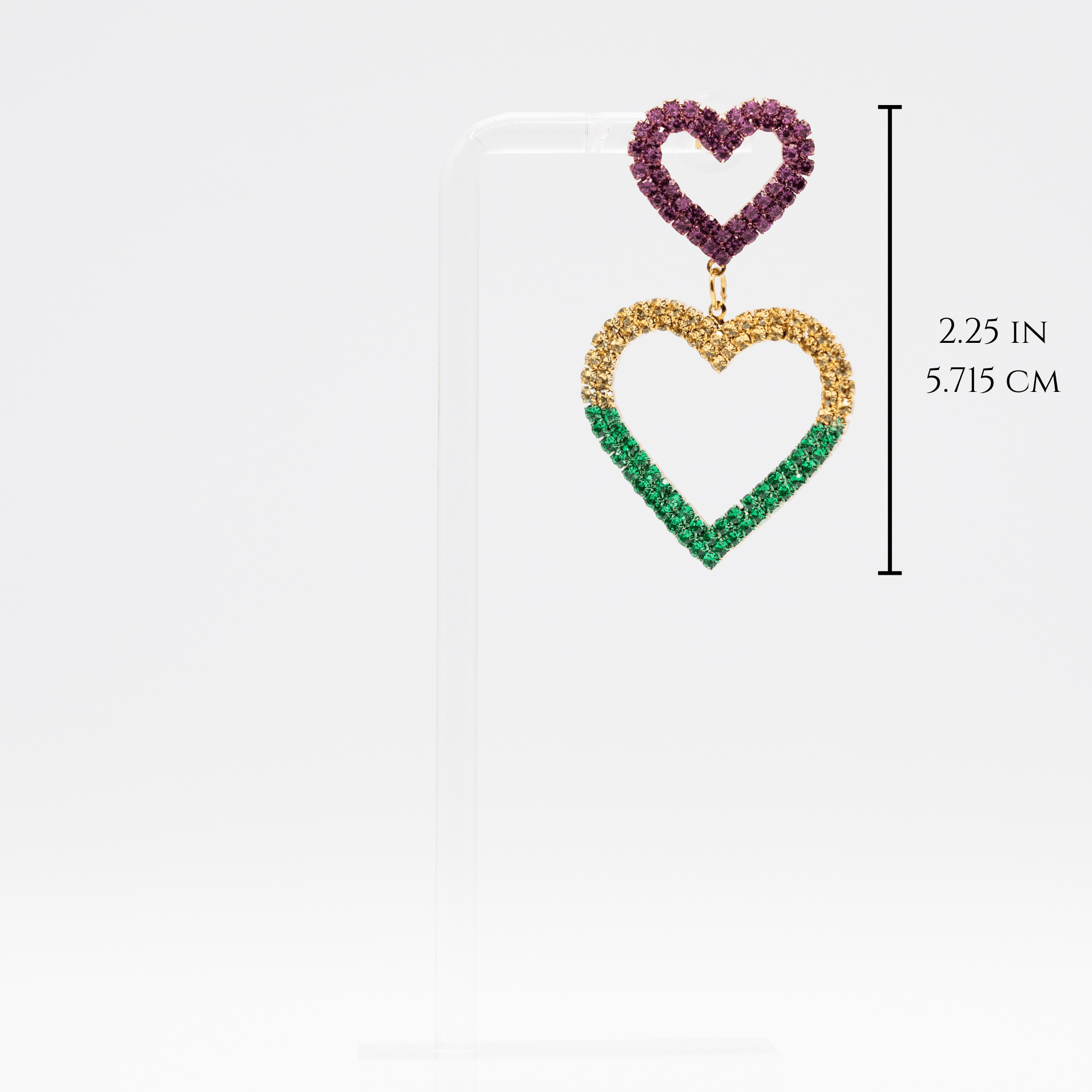 Mardi Gras Rhinestone Heart Drop Earrings