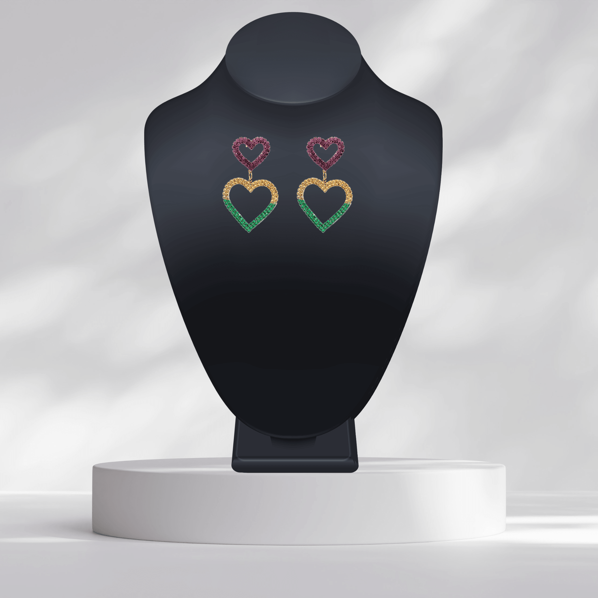 Mardi Gras Rhinestone Heart Drop Earrings