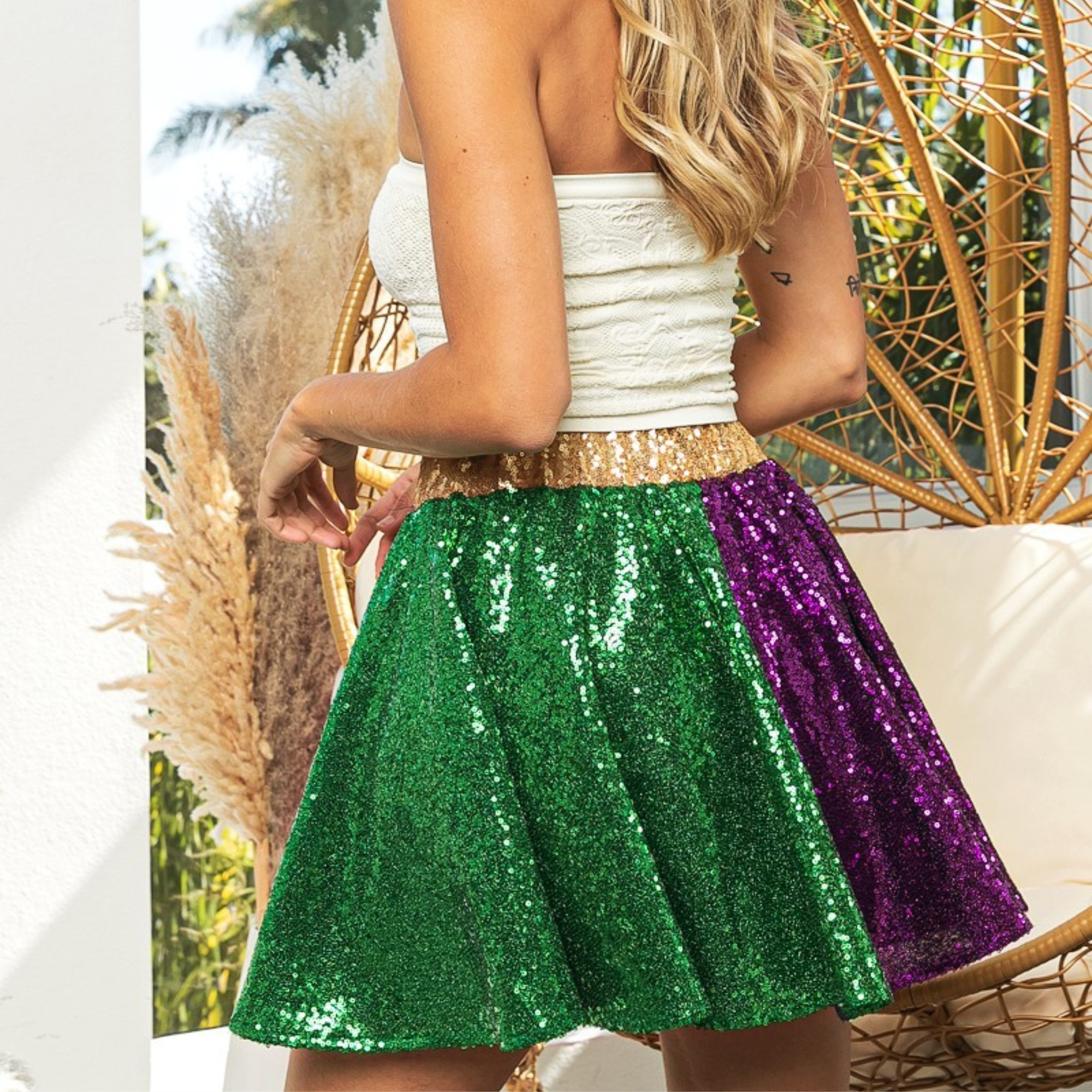 Mardi Gras Sequin Skater Mini Skirt