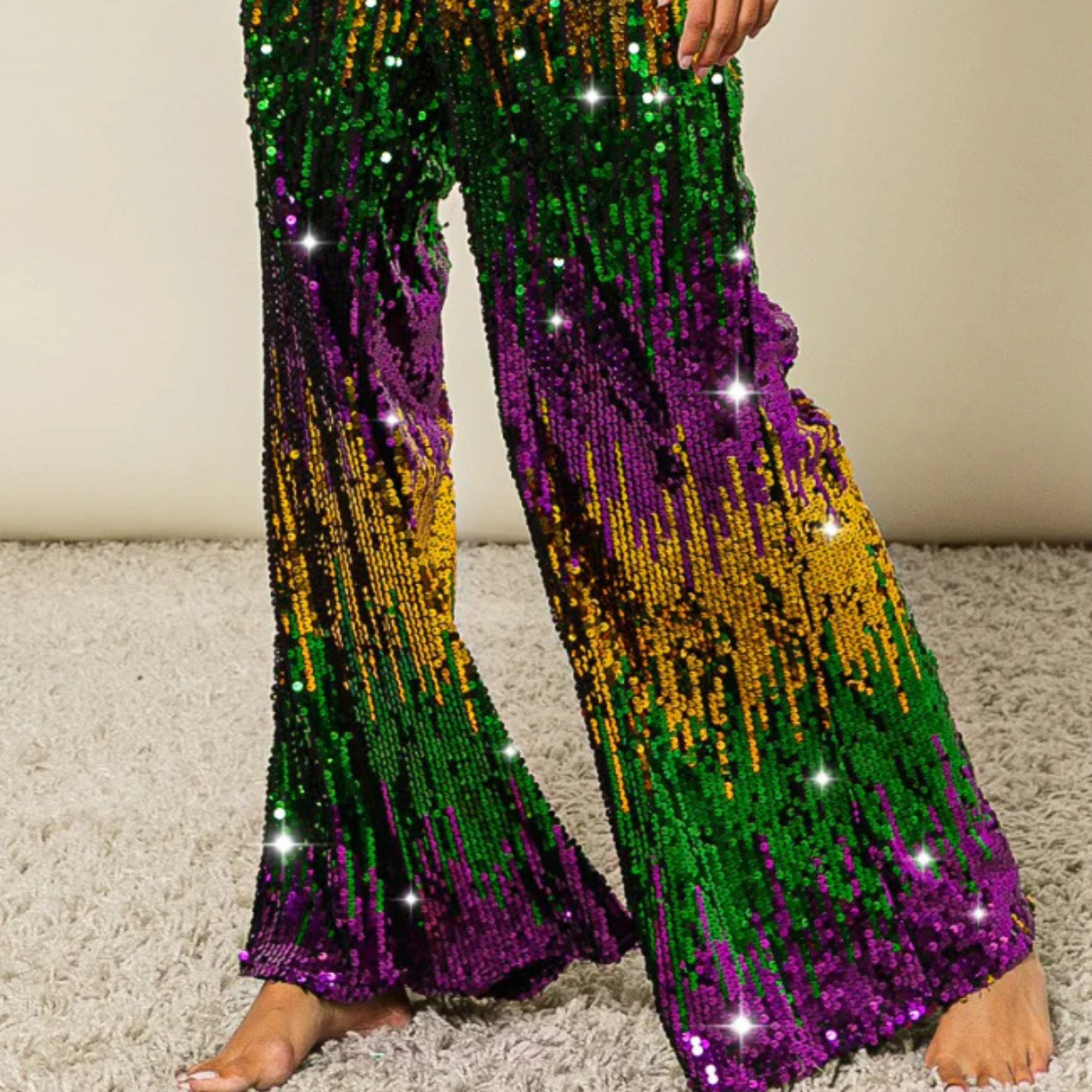 Mardi Gras Sequin Wide-Leg Pants