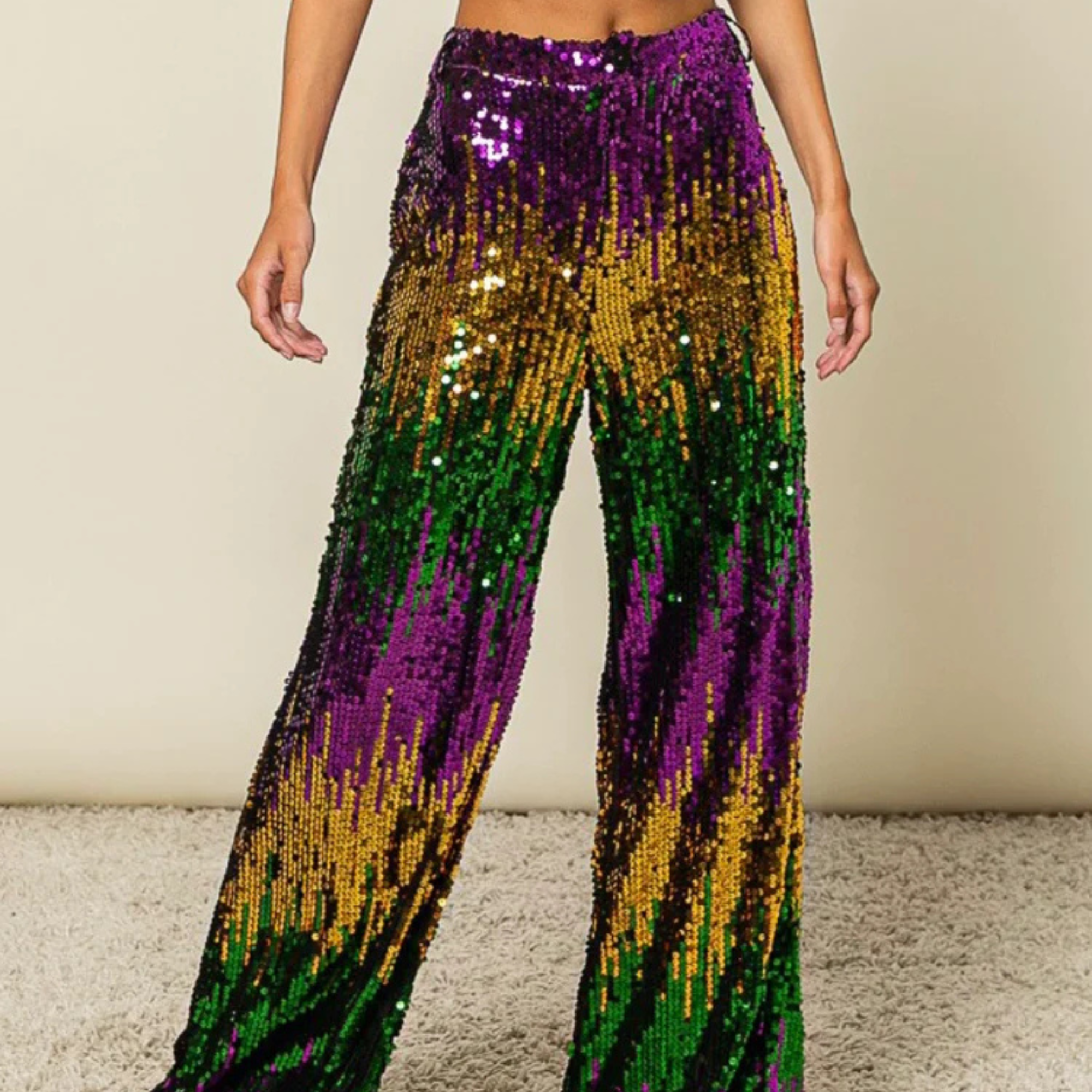 Mardi Gras Sequin Wide-Leg Pants