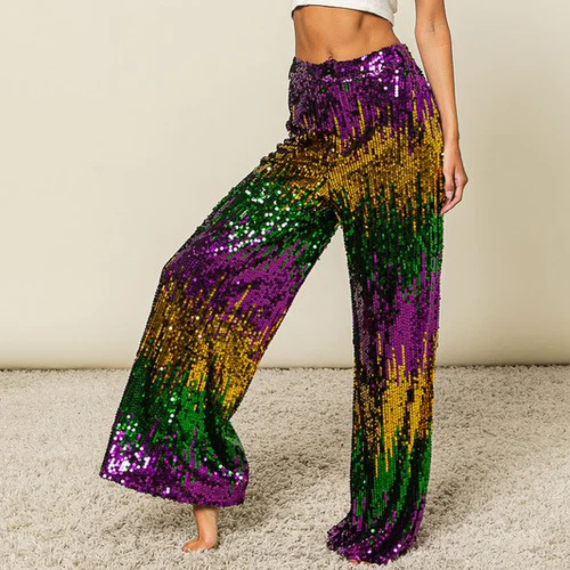 Mardi Gras Sequin Wide-Leg Pants